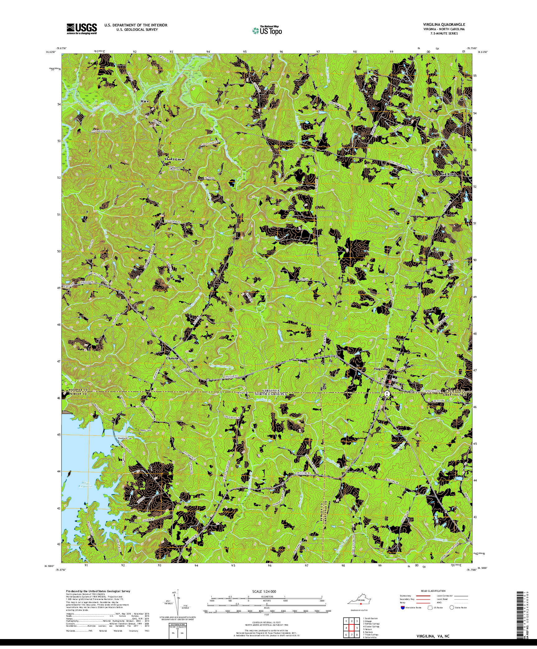 USGS US TOPO 7.5-MINUTE MAP FOR VIRGILINA, VA,NC 2019