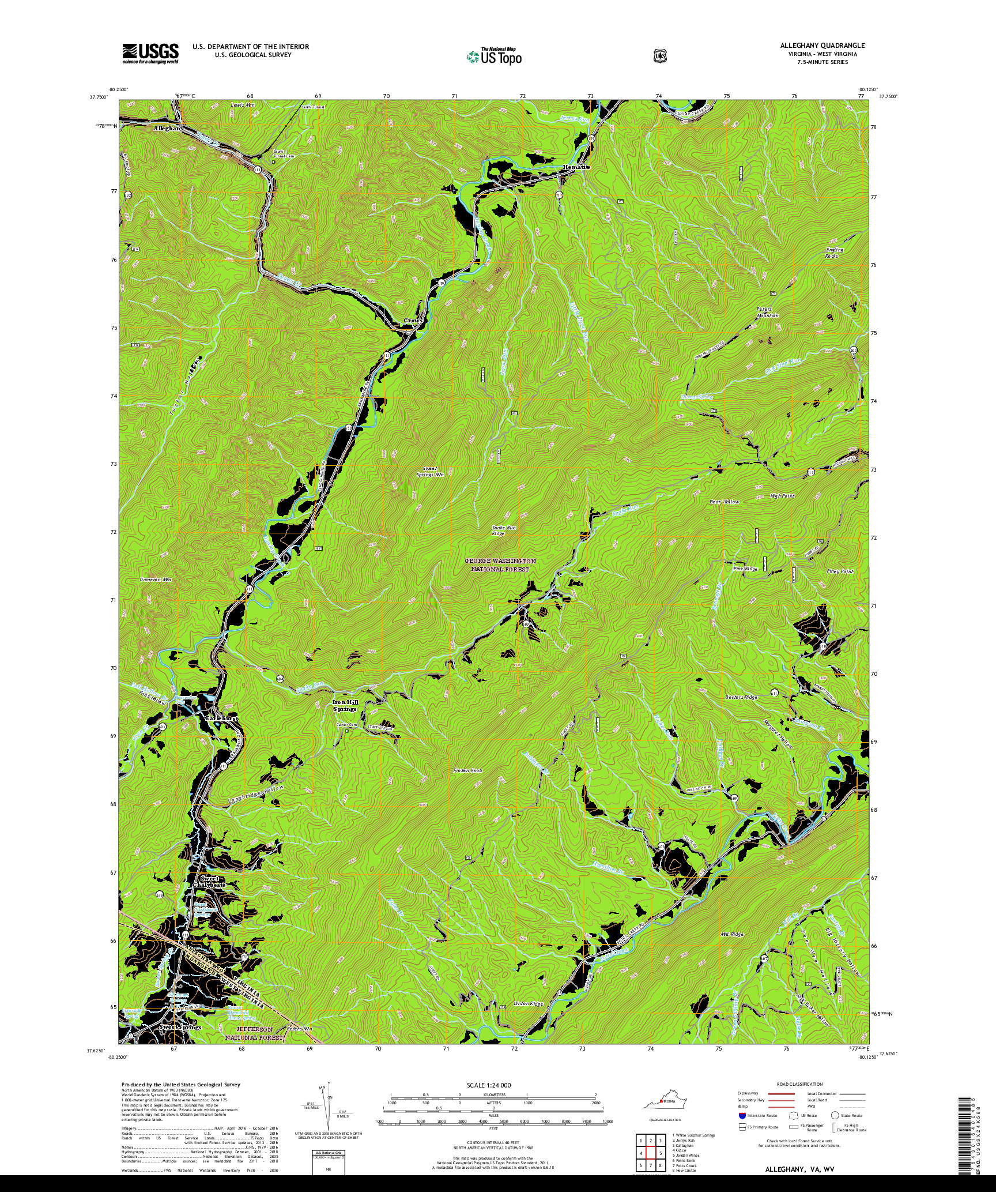 USGS US TOPO 7.5-MINUTE MAP FOR ALLEGHANY, VA,WV 2019