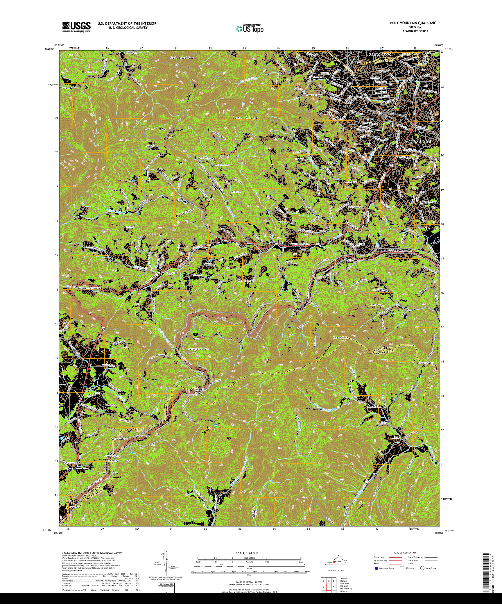 USGS US TOPO 7.5-MINUTE MAP FOR BENT MOUNTAIN, VA 2019