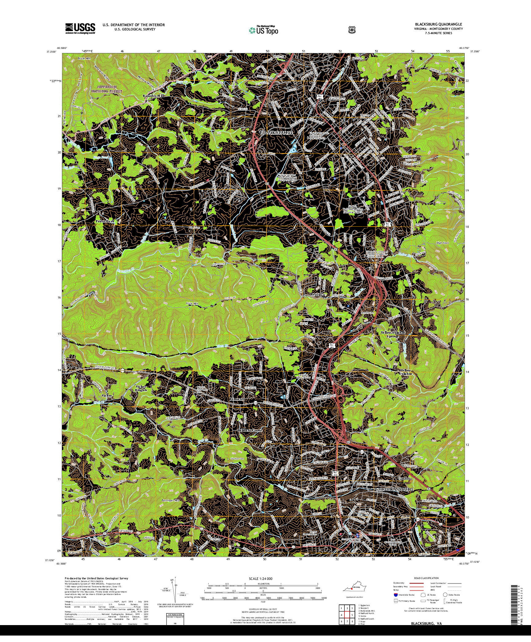 USGS US TOPO 7.5-MINUTE MAP FOR BLACKSBURG, VA 2019