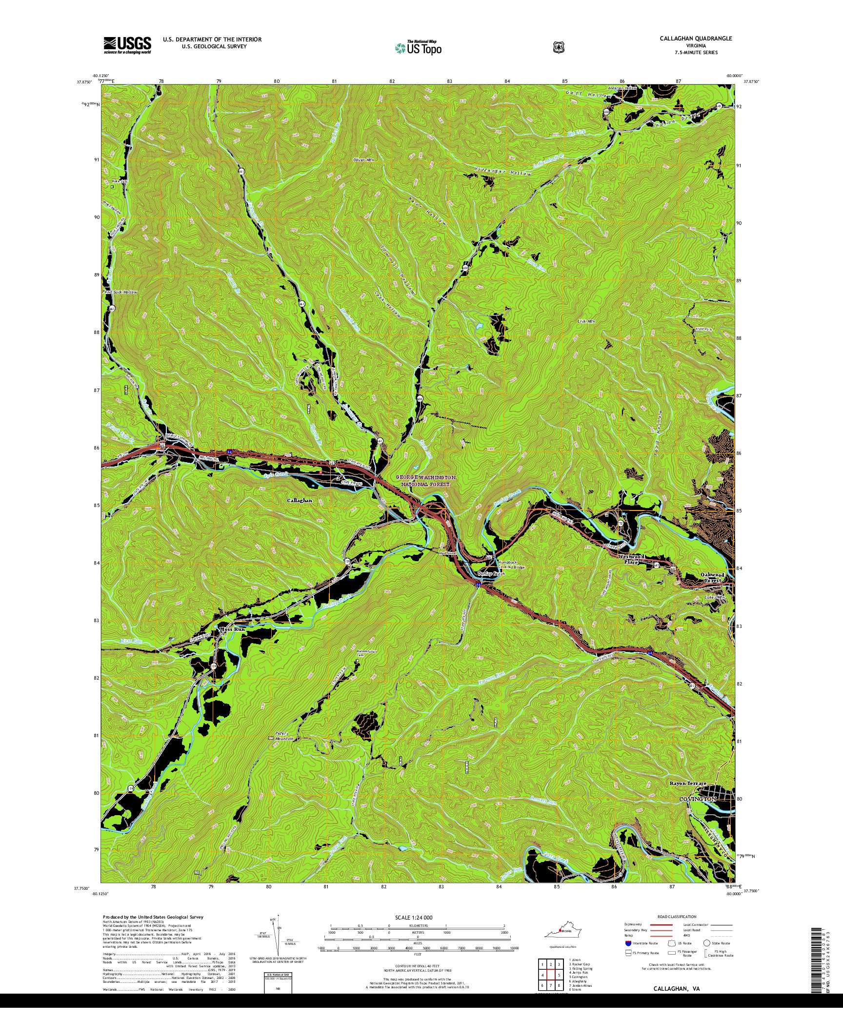 USGS US TOPO 7.5-MINUTE MAP FOR CALLAGHAN, VA 2019