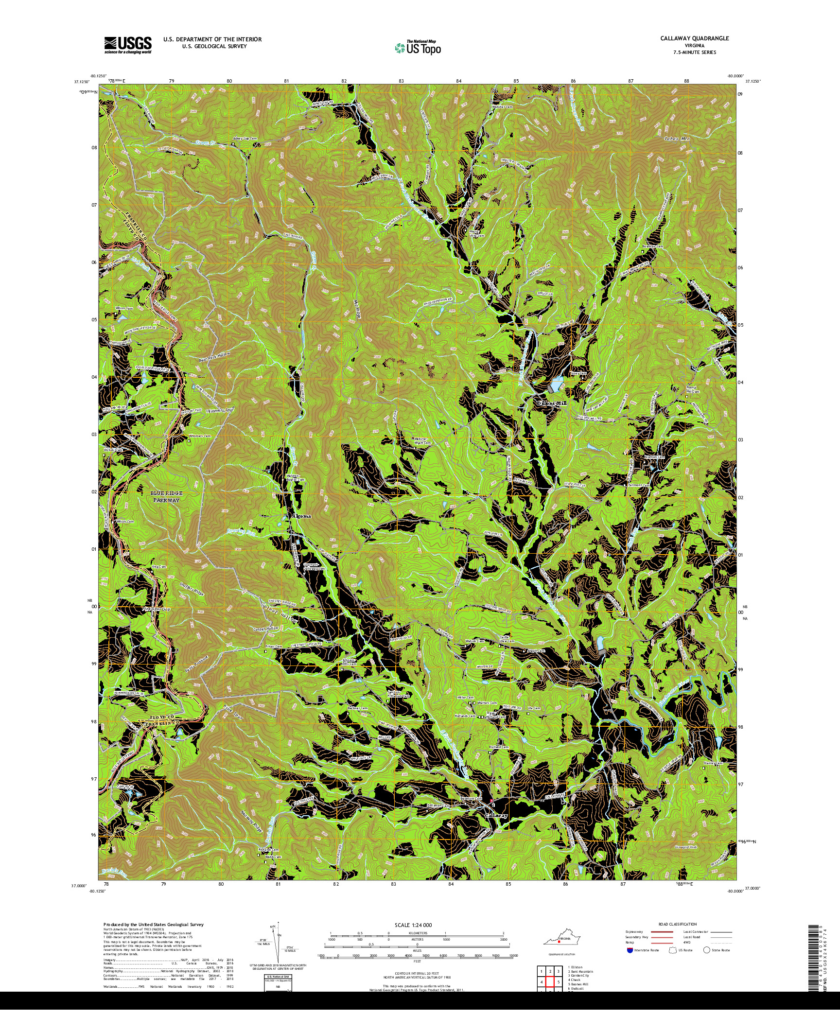 USGS US TOPO 7.5-MINUTE MAP FOR CALLAWAY, VA 2019