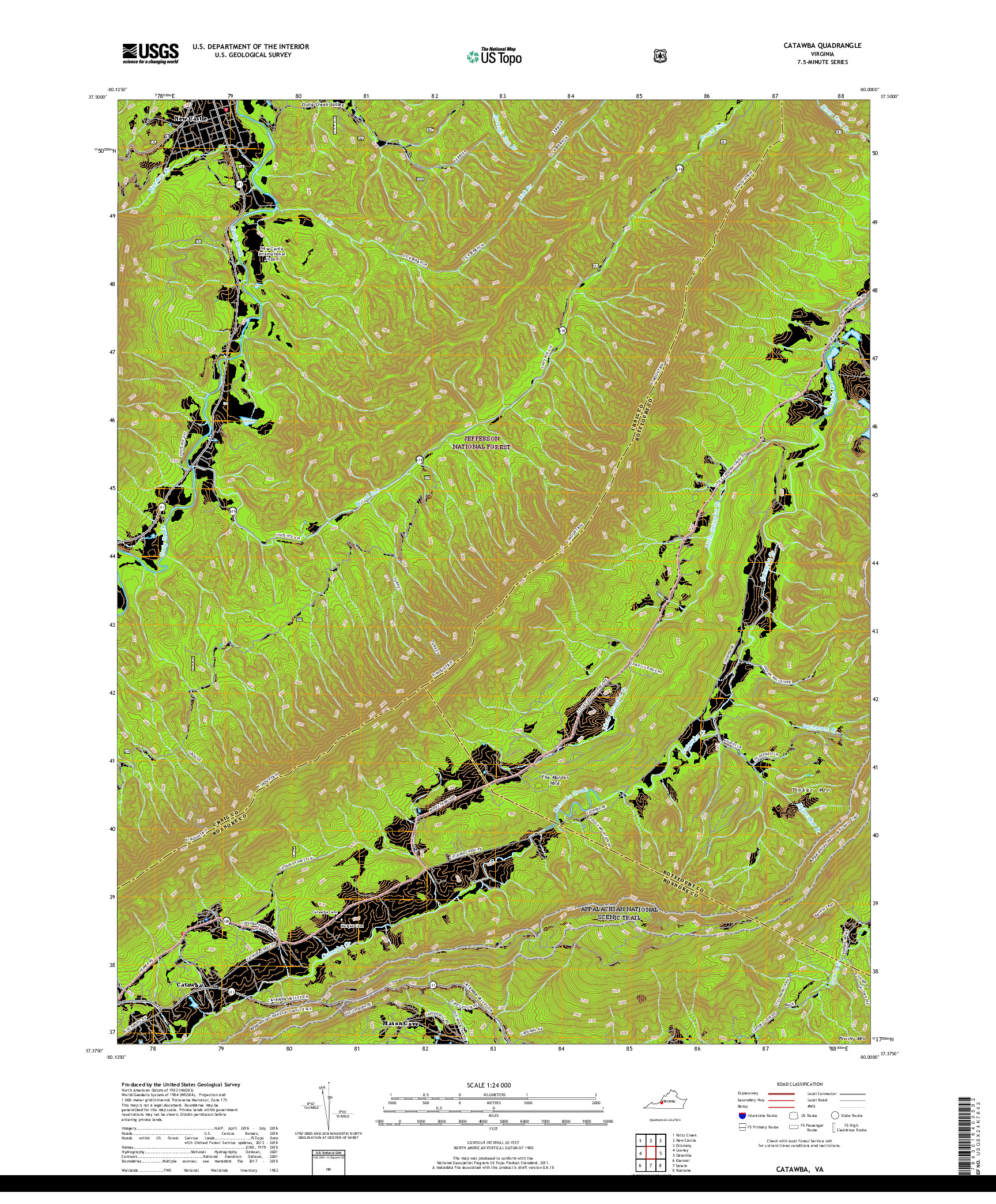 USGS US TOPO 7.5-MINUTE MAP FOR CATAWBA, VA 2019