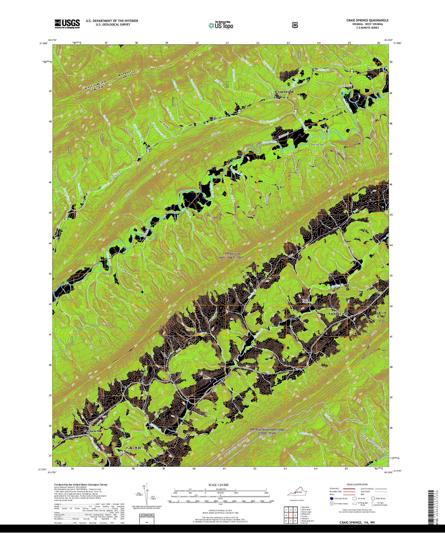 USGS US TOPO 7.5-MINUTE MAP FOR CRAIG SPRINGS, VA,WV 2019