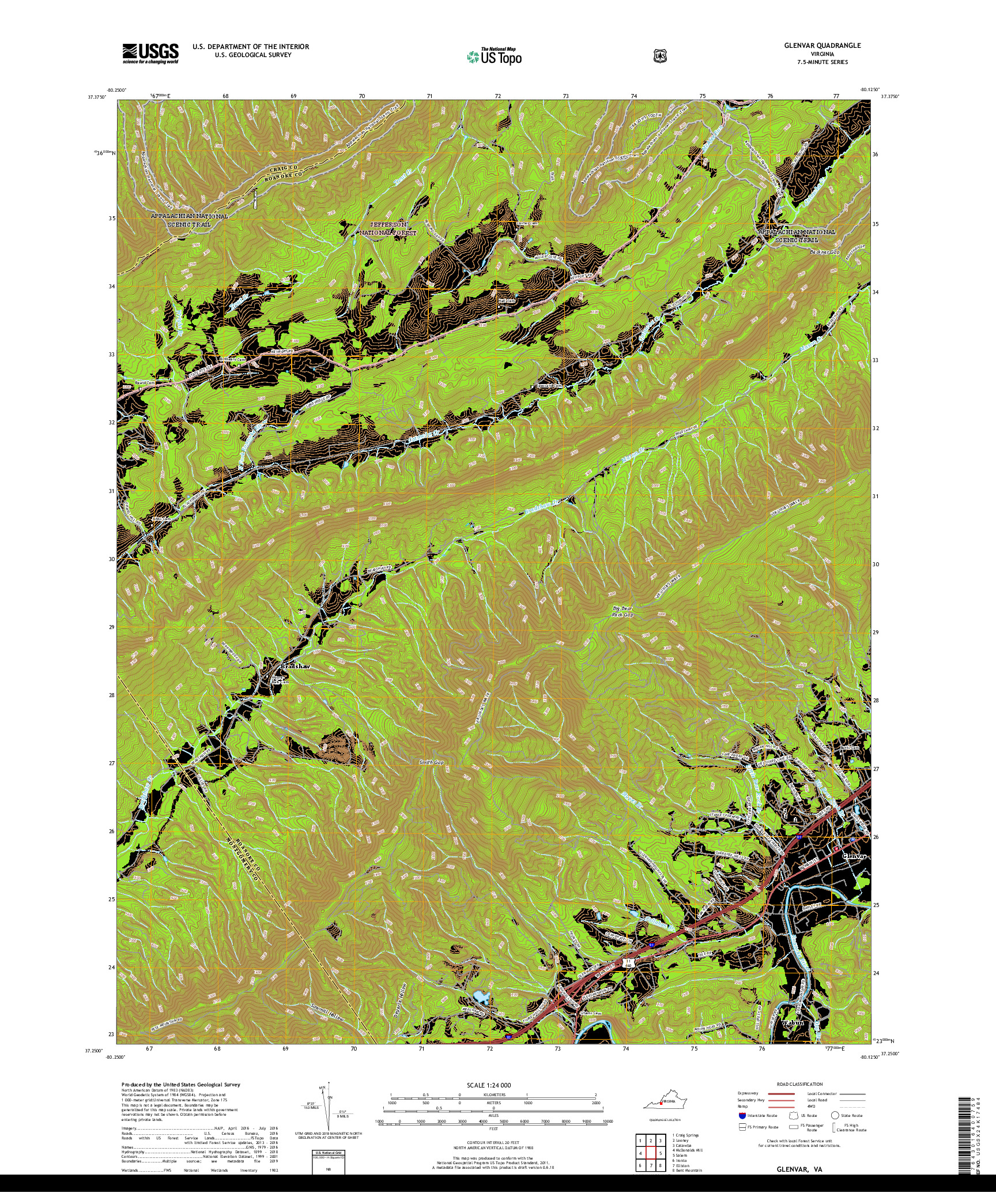 USGS US TOPO 7.5-MINUTE MAP FOR GLENVAR, VA 2019