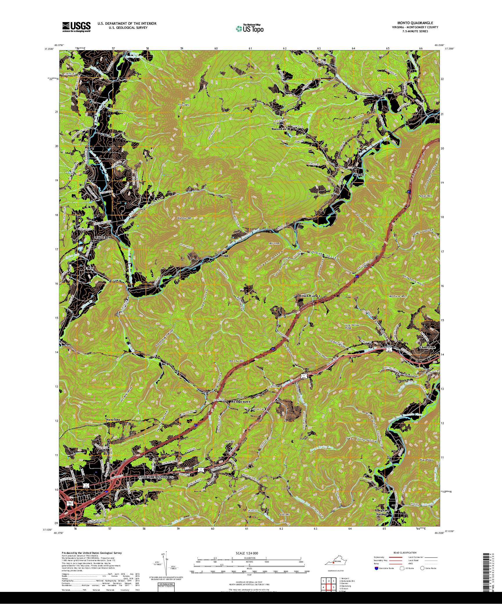 USGS US TOPO 7.5-MINUTE MAP FOR IRONTO, VA 2019