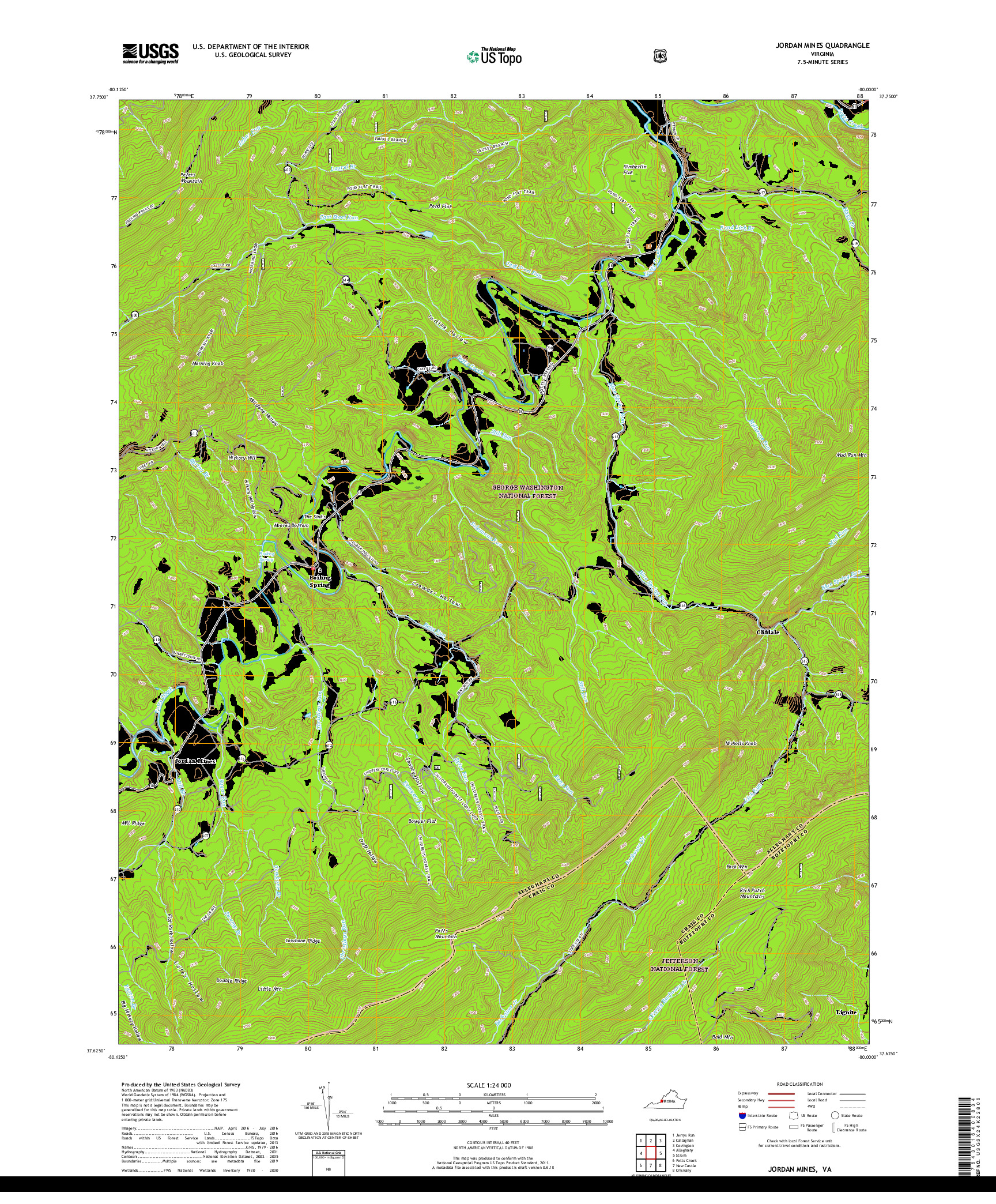 USGS US TOPO 7.5-MINUTE MAP FOR JORDAN MINES, VA 2019