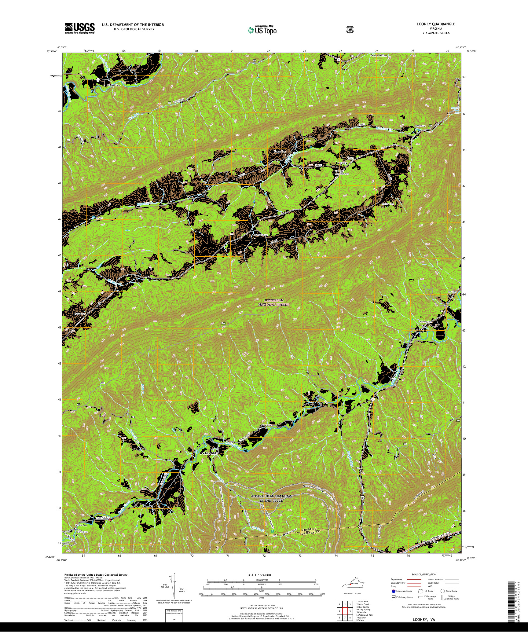 USGS US TOPO 7.5-MINUTE MAP FOR LOONEY, VA 2019