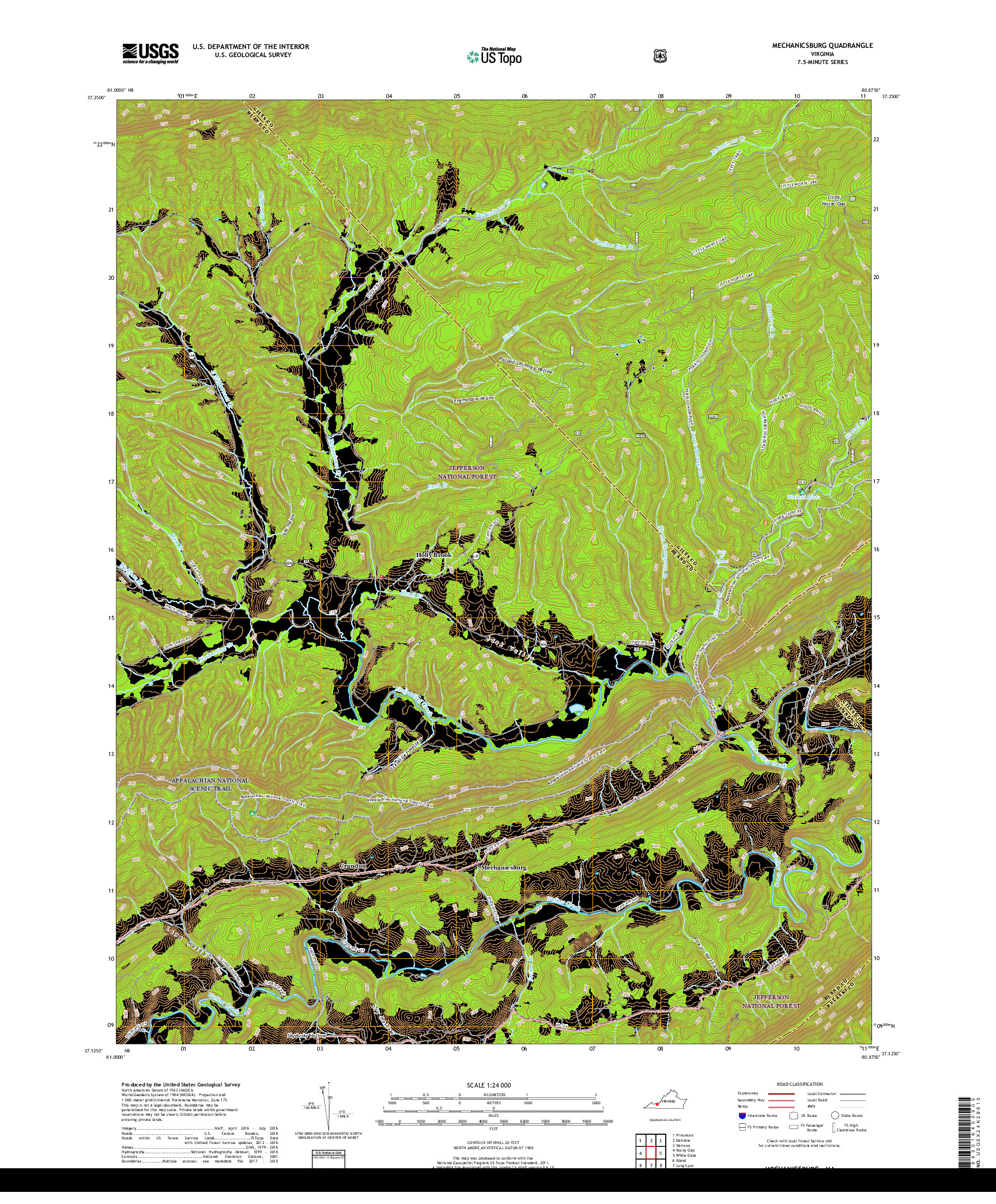 USGS US TOPO 7.5-MINUTE MAP FOR MECHANICSBURG, VA 2019