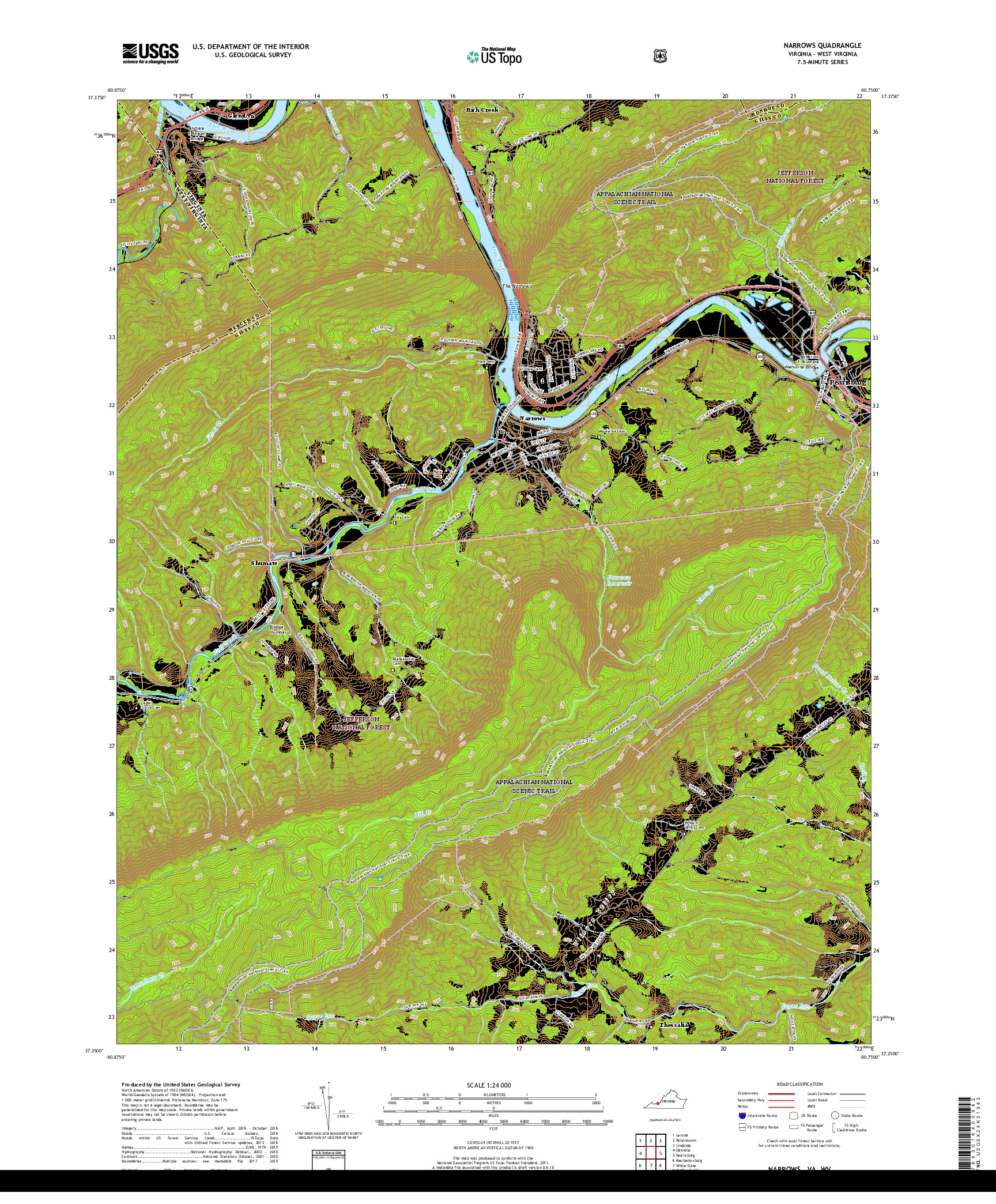USGS US TOPO 7.5-MINUTE MAP FOR NARROWS, VA,WV 2019