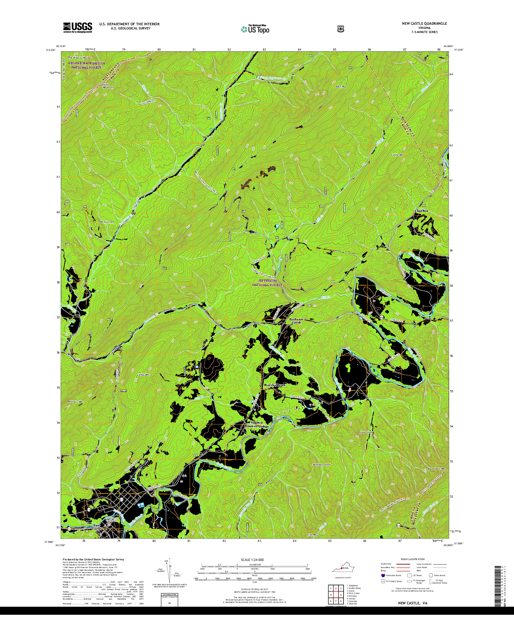 USGS US TOPO 7.5-MINUTE MAP FOR NEW CASTLE, VA 2019