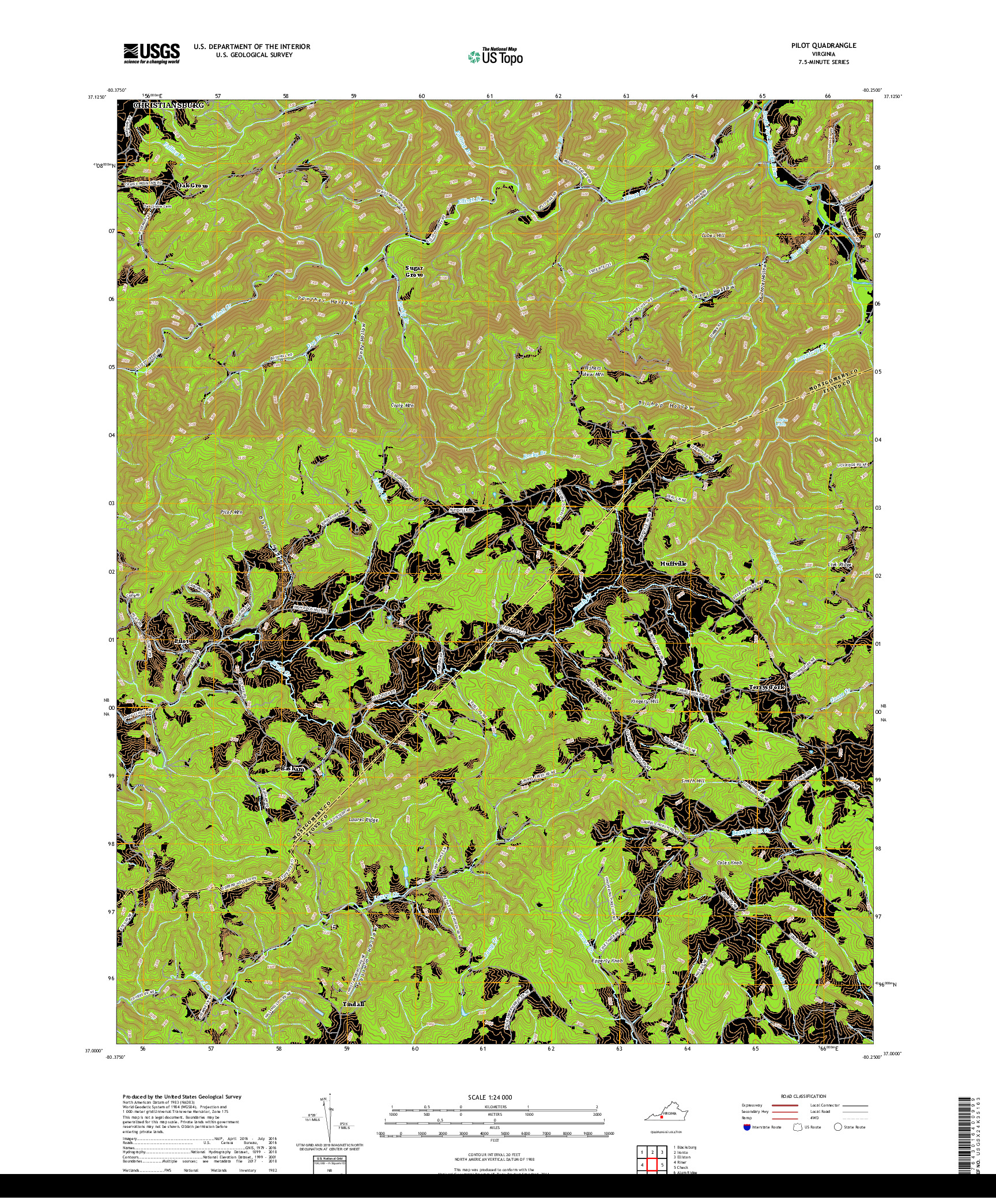 USGS US TOPO 7.5-MINUTE MAP FOR PILOT, VA 2019