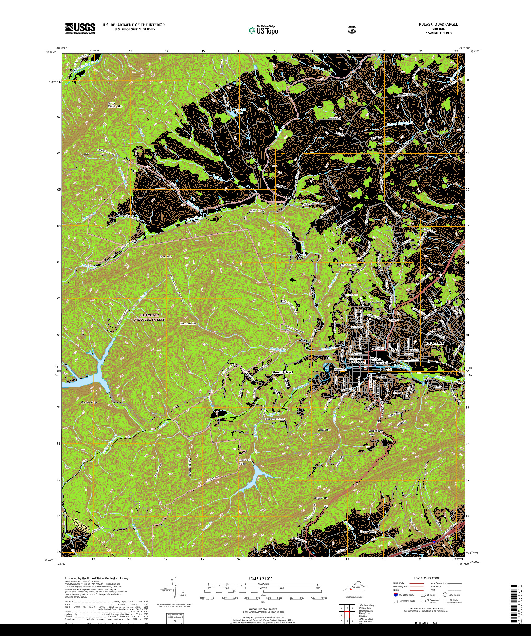 USGS US TOPO 7.5-MINUTE MAP FOR PULASKI, VA 2019