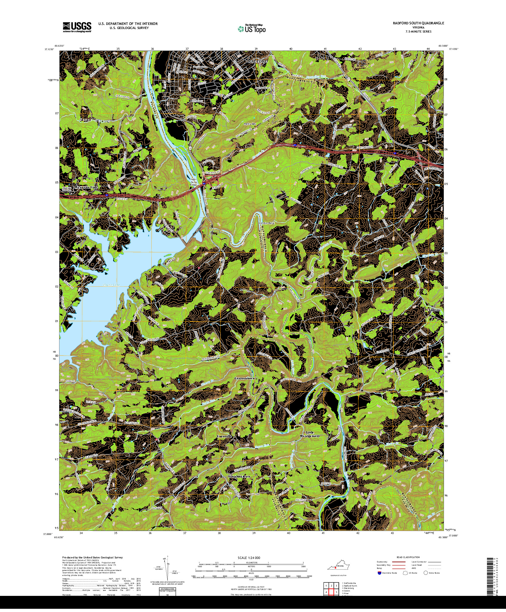 USGS US TOPO 7.5-MINUTE MAP FOR RADFORD SOUTH, VA 2019