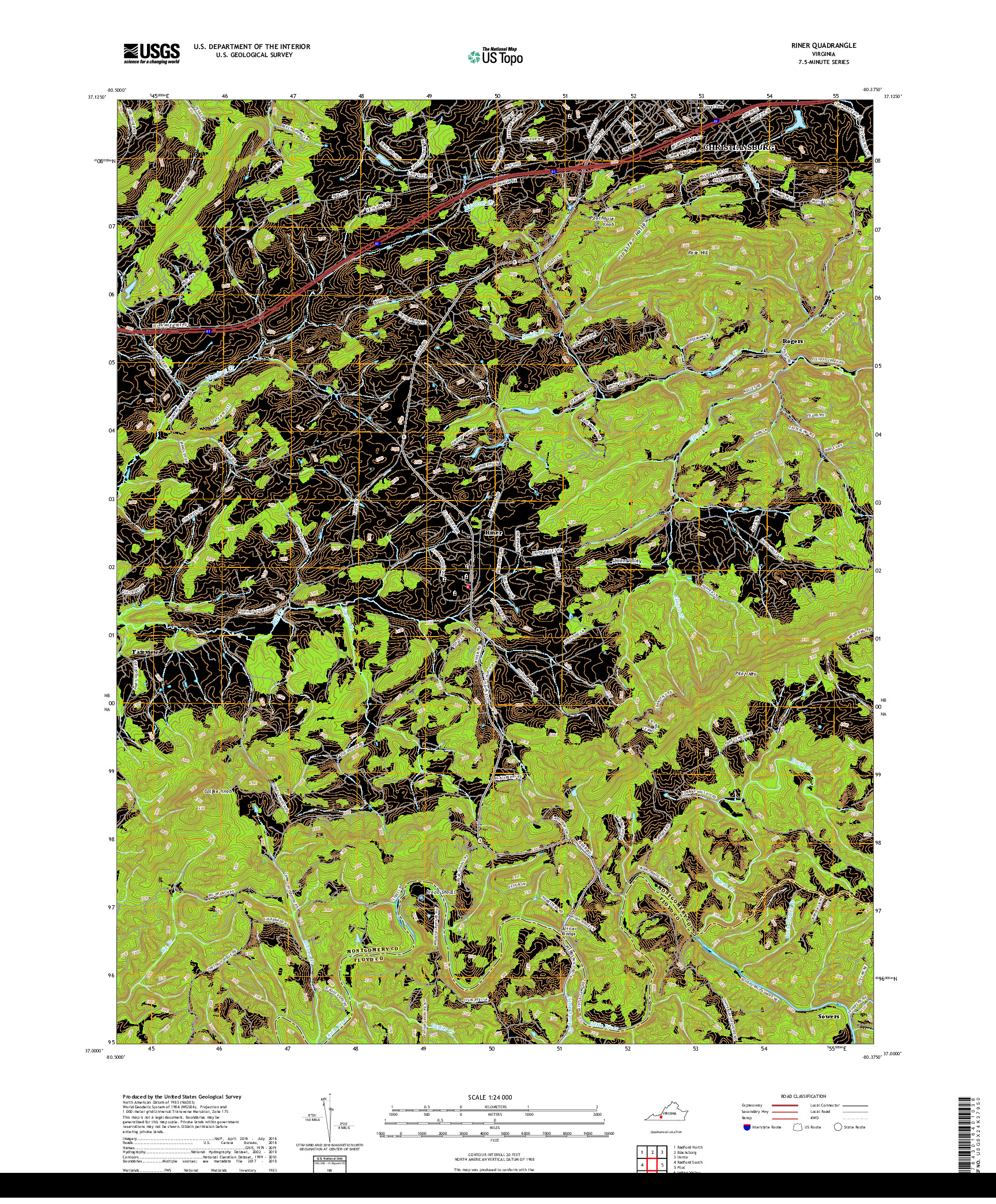 USGS US TOPO 7.5-MINUTE MAP FOR RINER, VA 2019