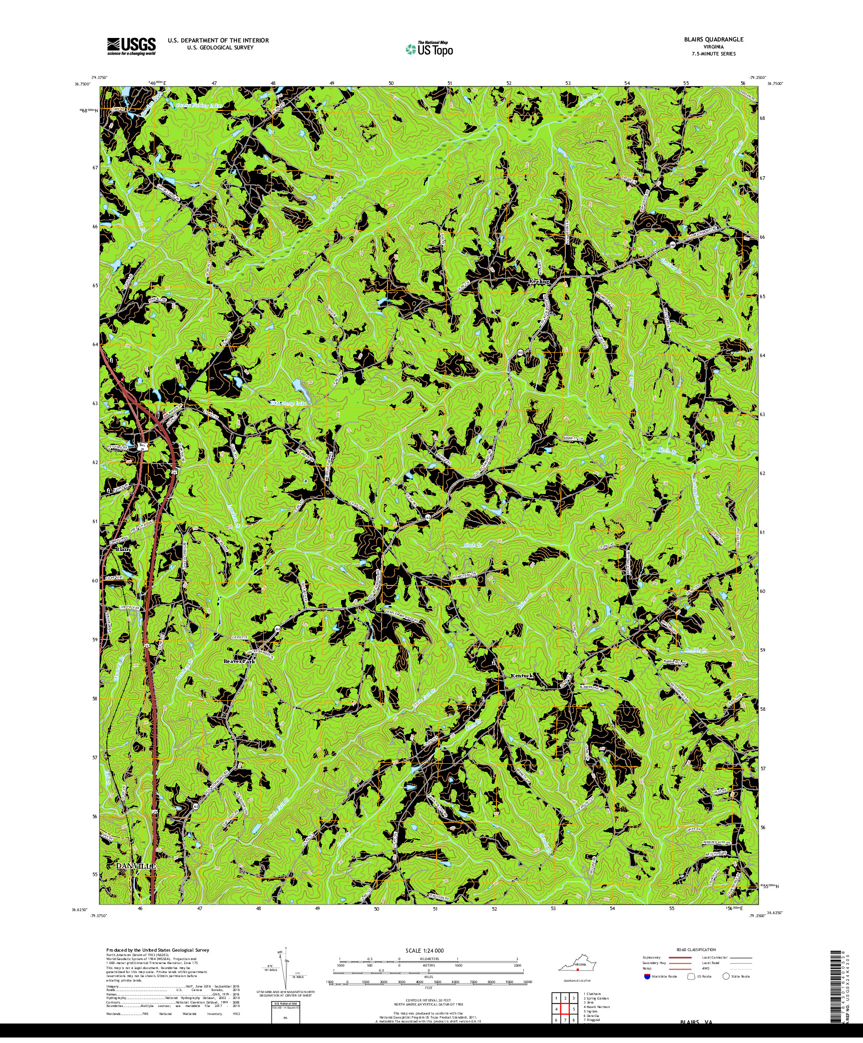 USGS US TOPO 7.5-MINUTE MAP FOR BLAIRS, VA 2019