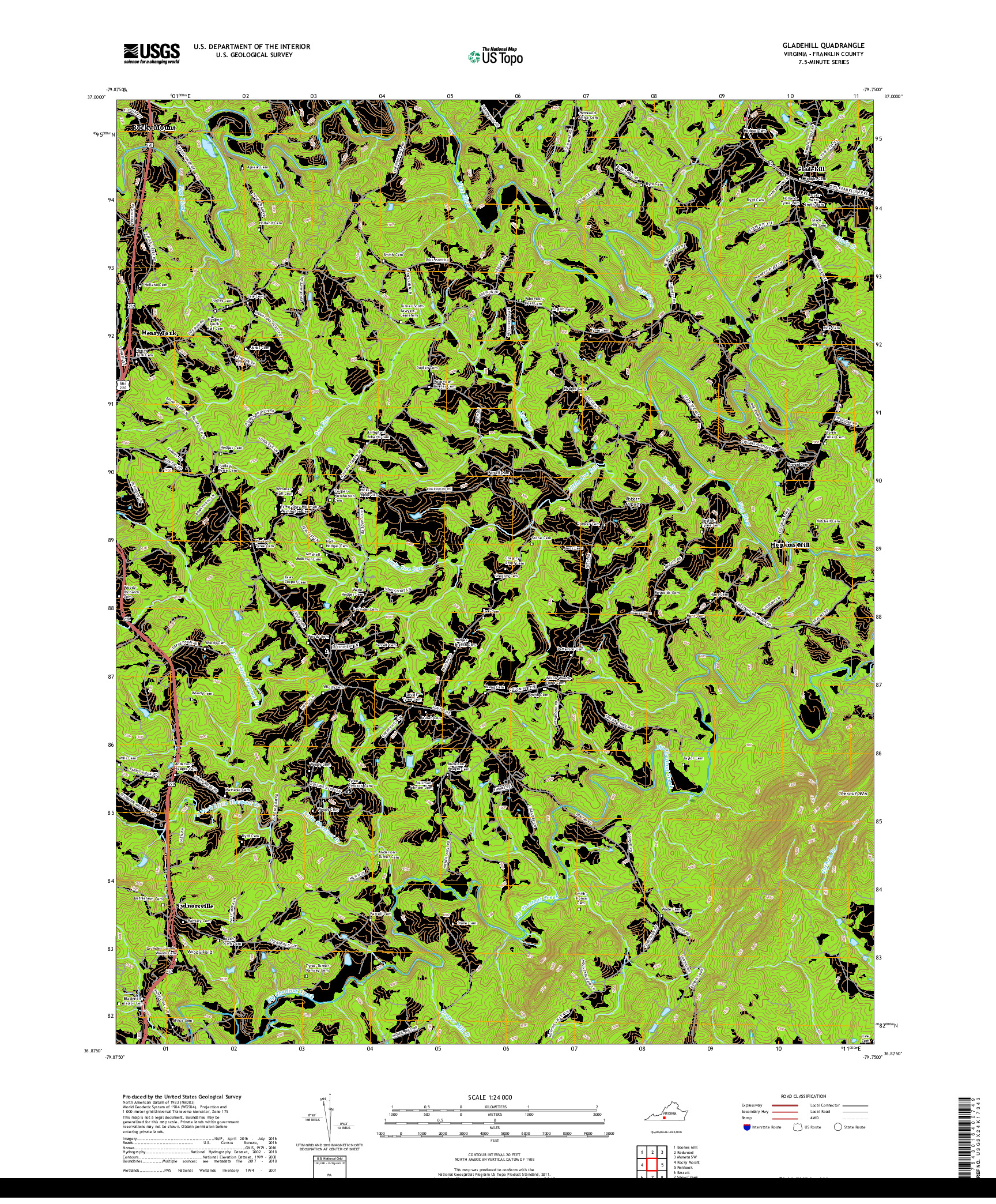 USGS US TOPO 7.5-MINUTE MAP FOR GLADEHILL, VA 2019