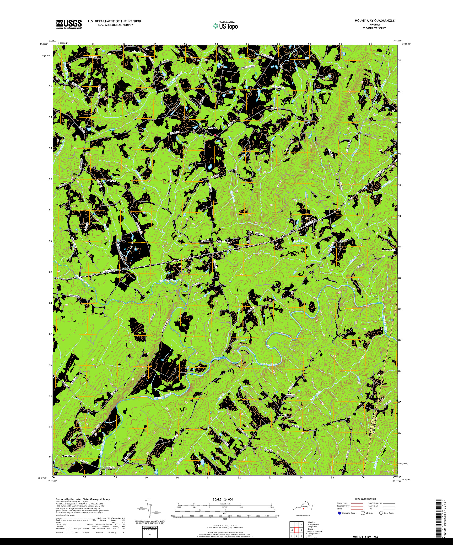 USGS US TOPO 7.5-MINUTE MAP FOR MOUNT AIRY, VA 2019