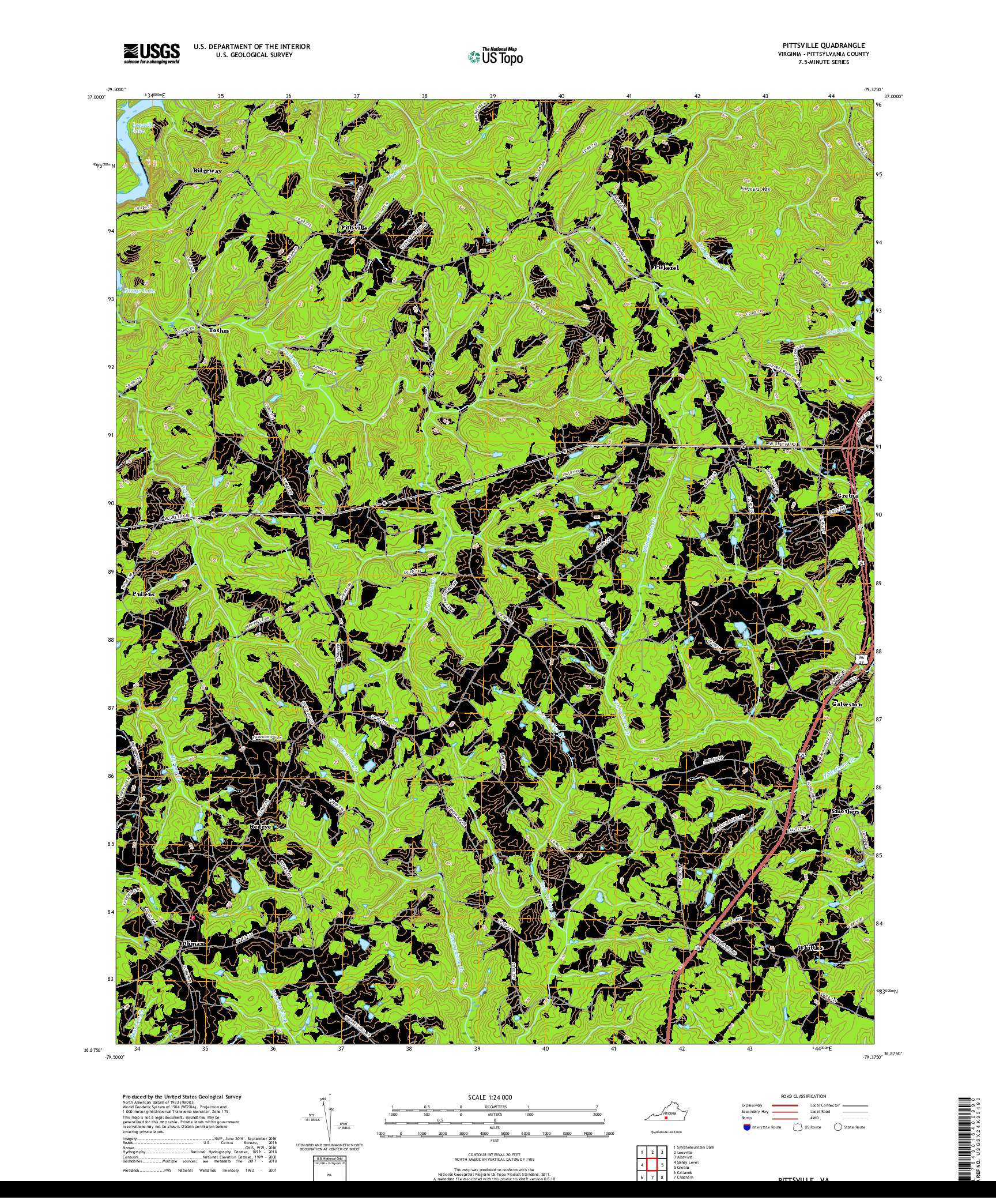 USGS US TOPO 7.5-MINUTE MAP FOR PITTSVILLE, VA 2019