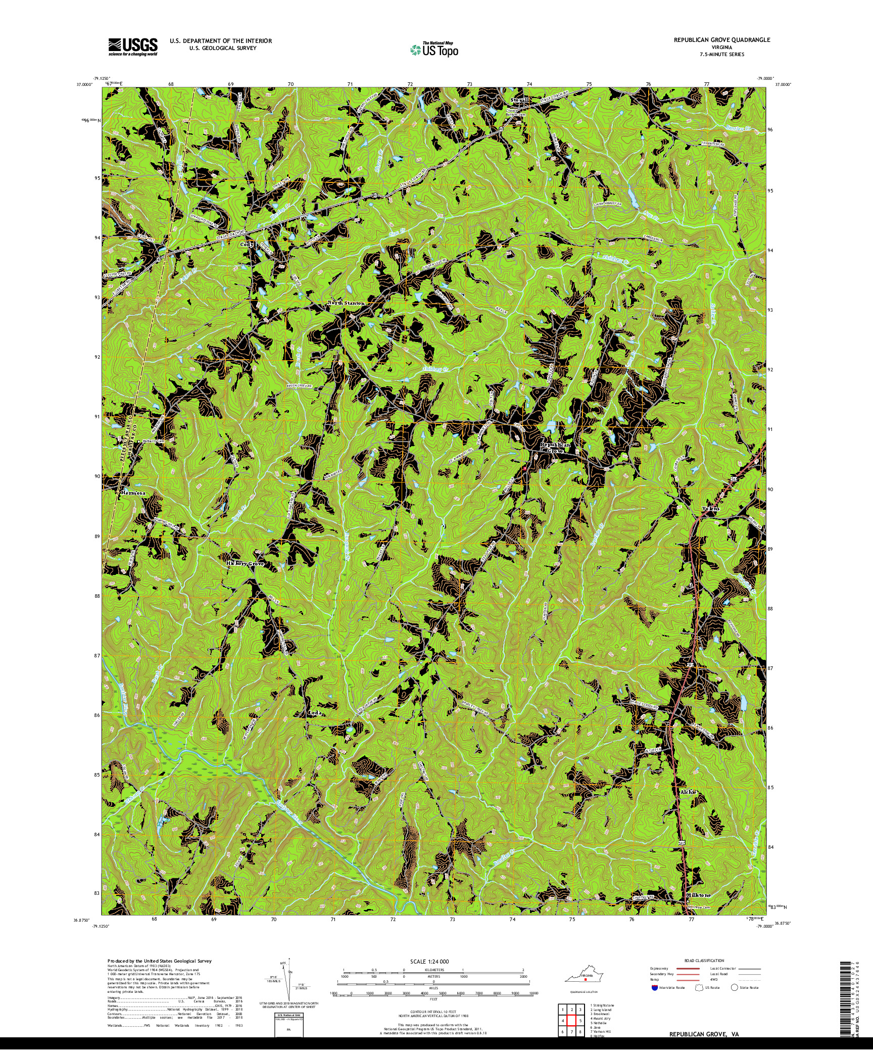 USGS US TOPO 7.5-MINUTE MAP FOR REPUBLICAN GROVE, VA 2019