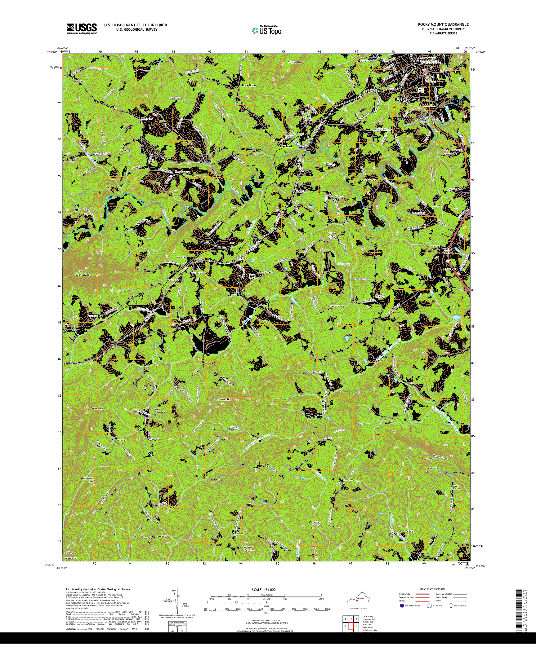 USGS US TOPO 7.5-MINUTE MAP FOR ROCKY MOUNT, VA 2019