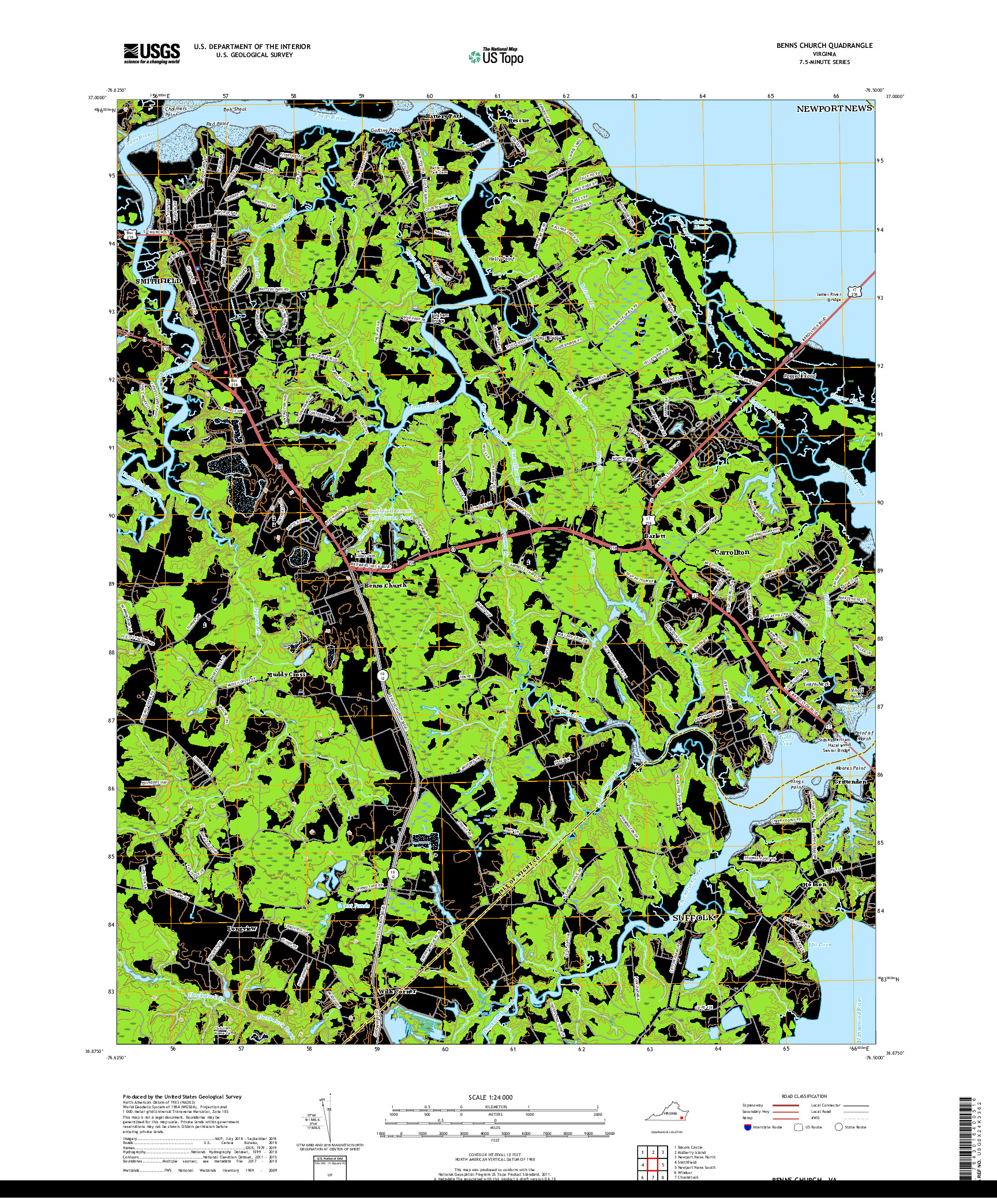 USGS US TOPO 7.5-MINUTE MAP FOR BENNS CHURCH, VA 2019