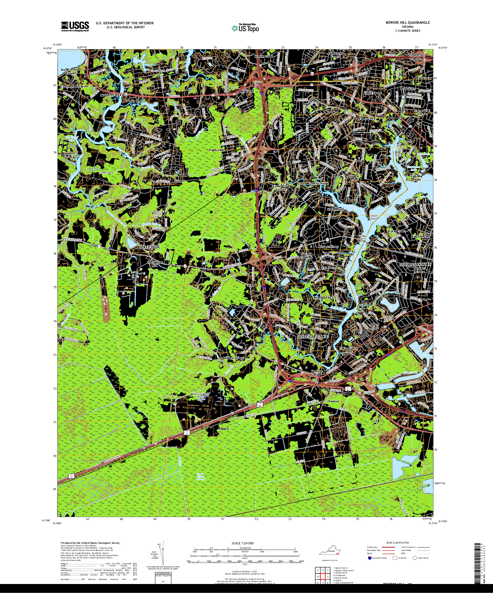 USGS US TOPO 7.5-MINUTE MAP FOR BOWERS HILL, VA 2019