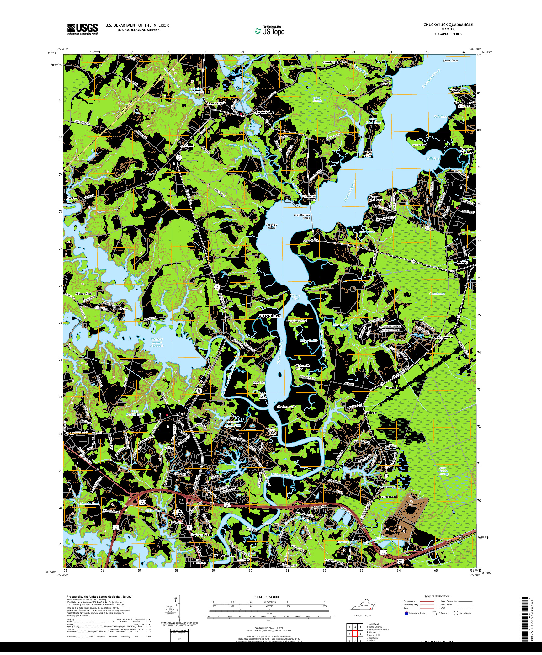 USGS US TOPO 7.5-MINUTE MAP FOR CHUCKATUCK, VA 2019
