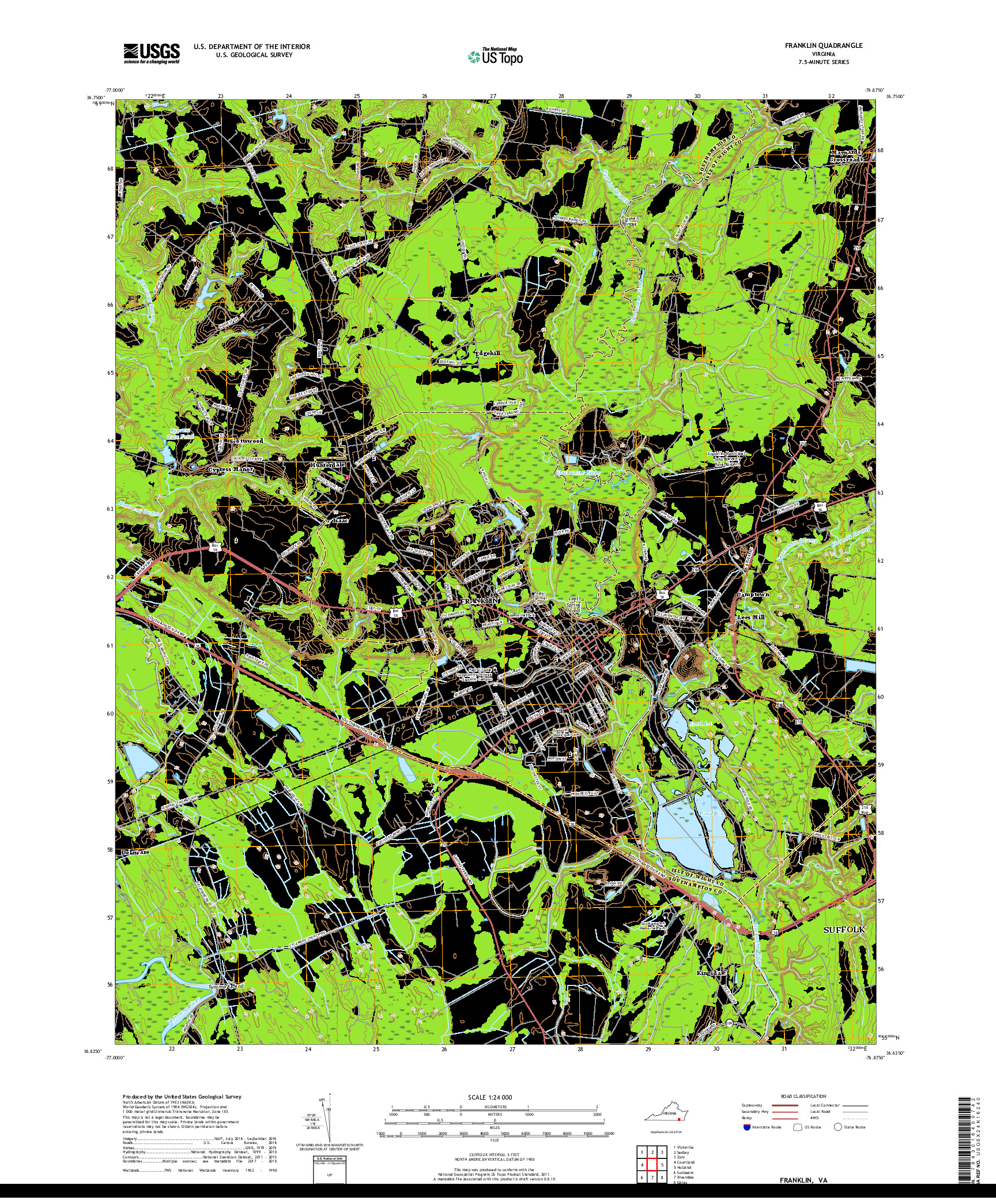 USGS US TOPO 7.5-MINUTE MAP FOR FRANKLIN, VA 2019