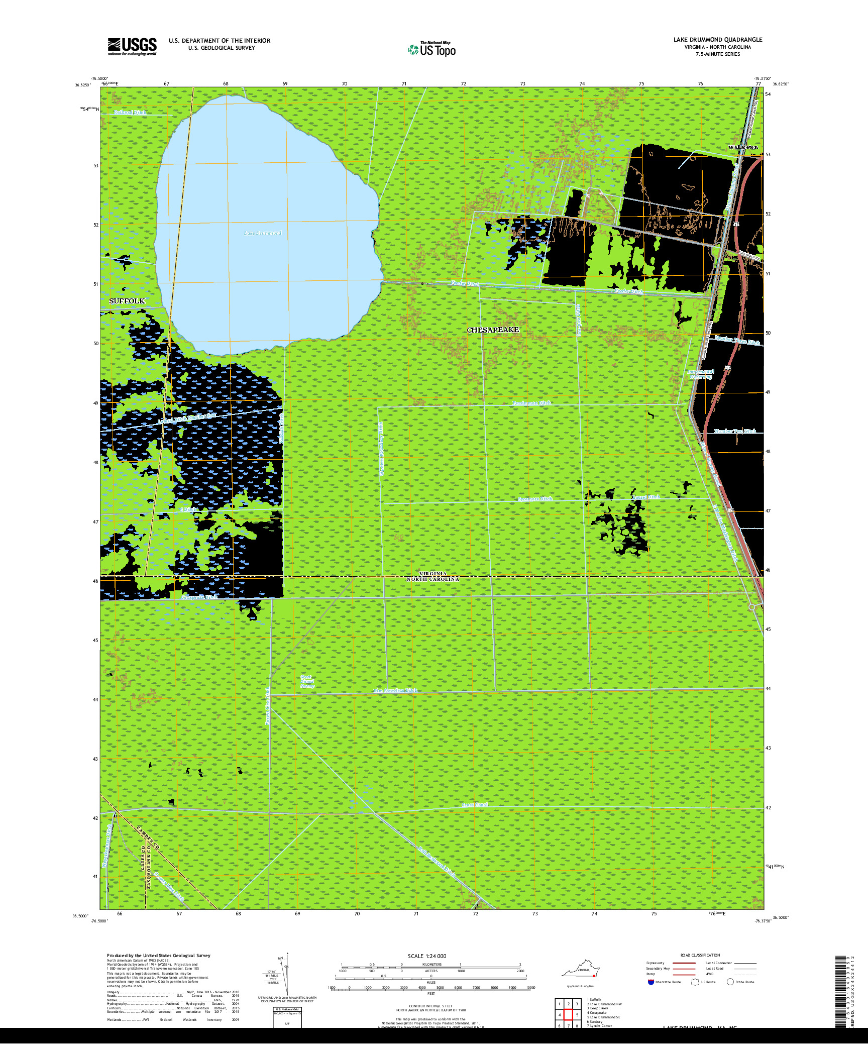 USGS US TOPO 7.5-MINUTE MAP FOR LAKE DRUMMOND, VA,NC 2019