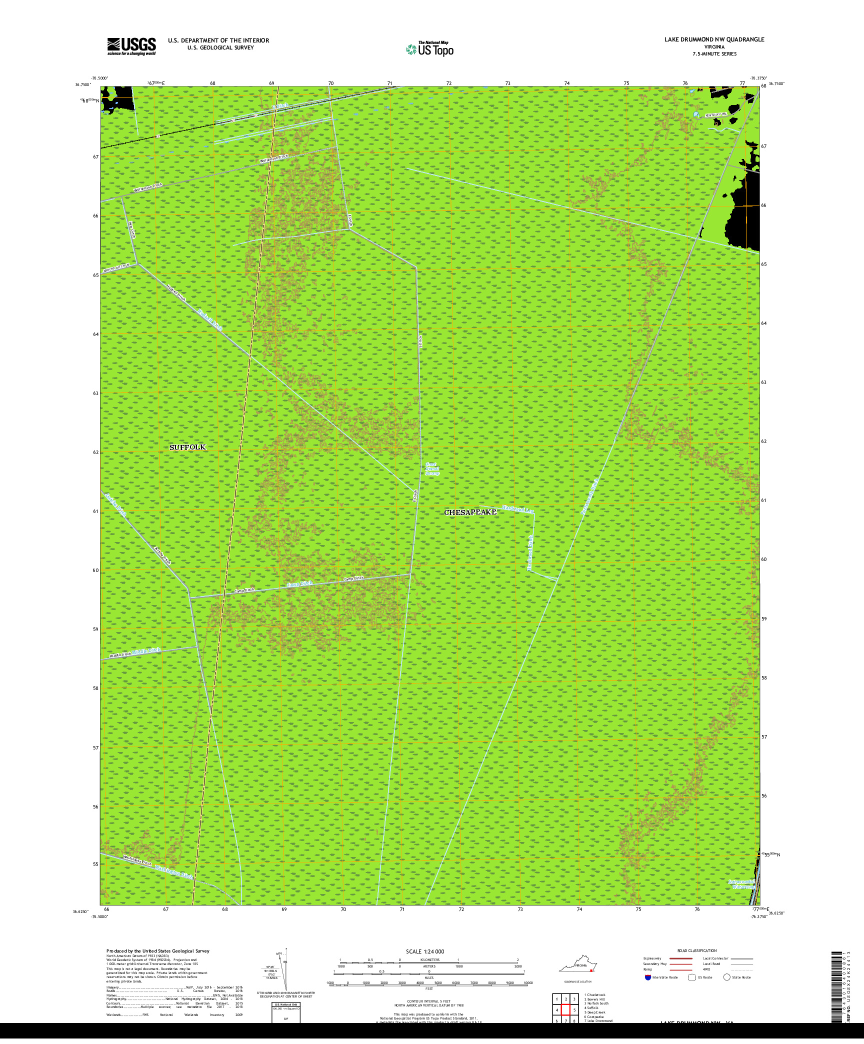 USGS US TOPO 7.5-MINUTE MAP FOR LAKE DRUMMOND NW, VA 2019