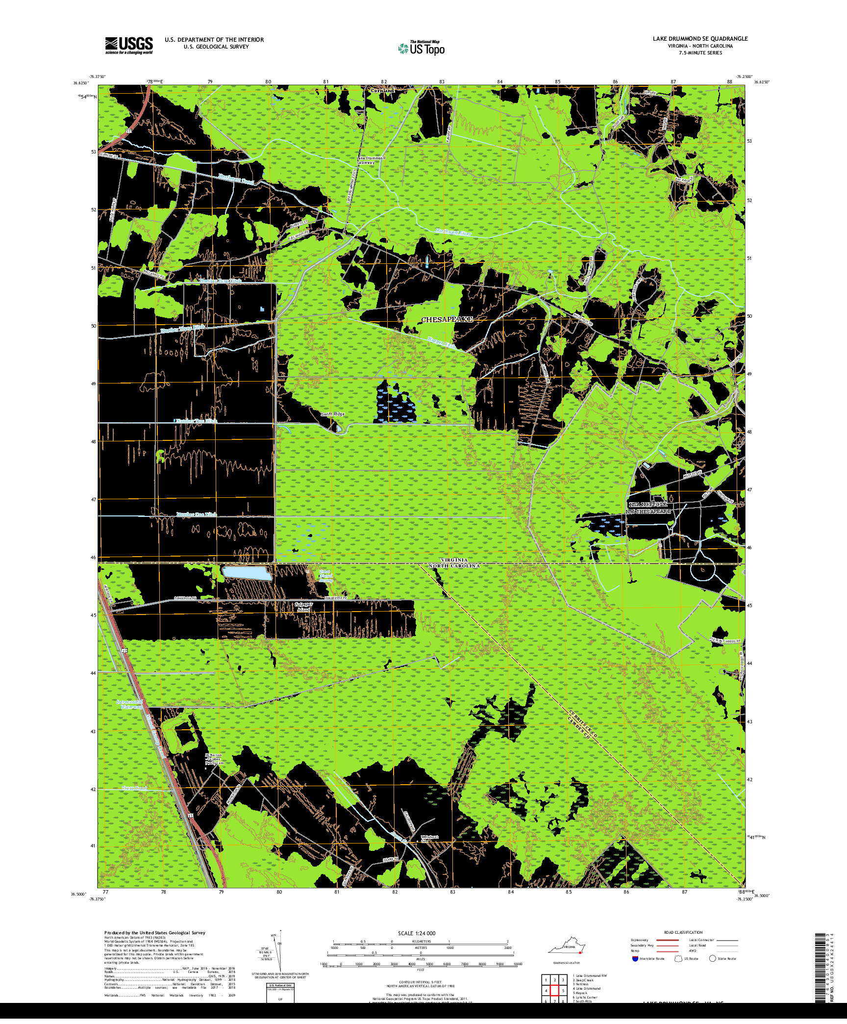 USGS US TOPO 7.5-MINUTE MAP FOR LAKE DRUMMOND SE, VA,NC 2019