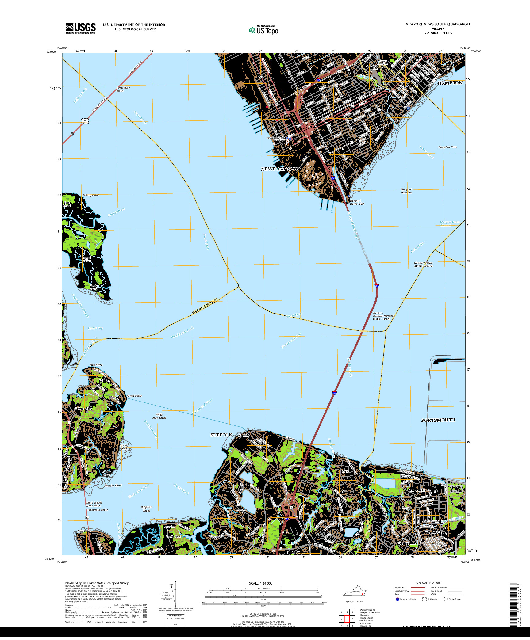 USGS US TOPO 7.5-MINUTE MAP FOR NEWPORT NEWS SOUTH, VA 2019
