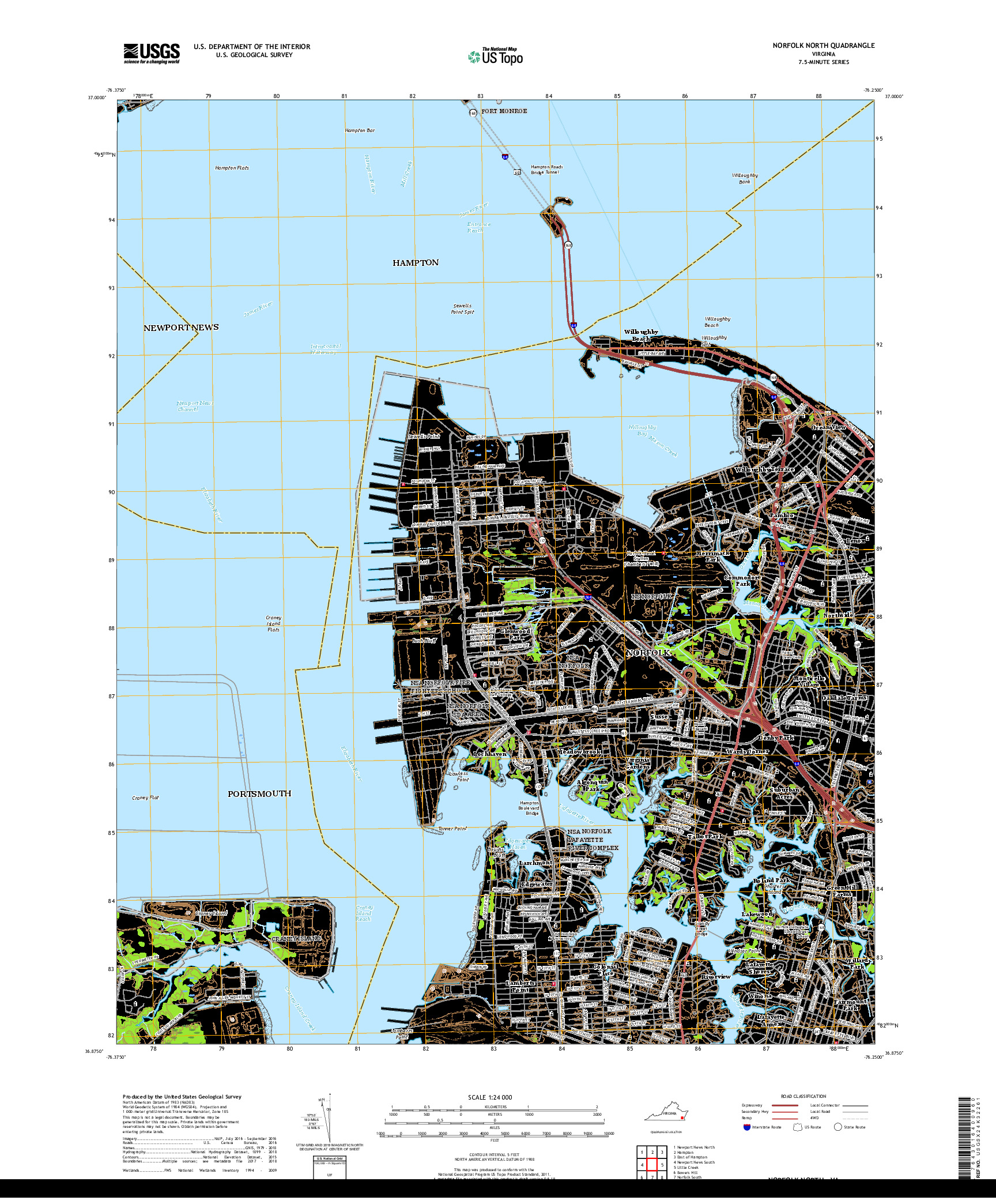 USGS US TOPO 7.5-MINUTE MAP FOR NORFOLK NORTH, VA 2019