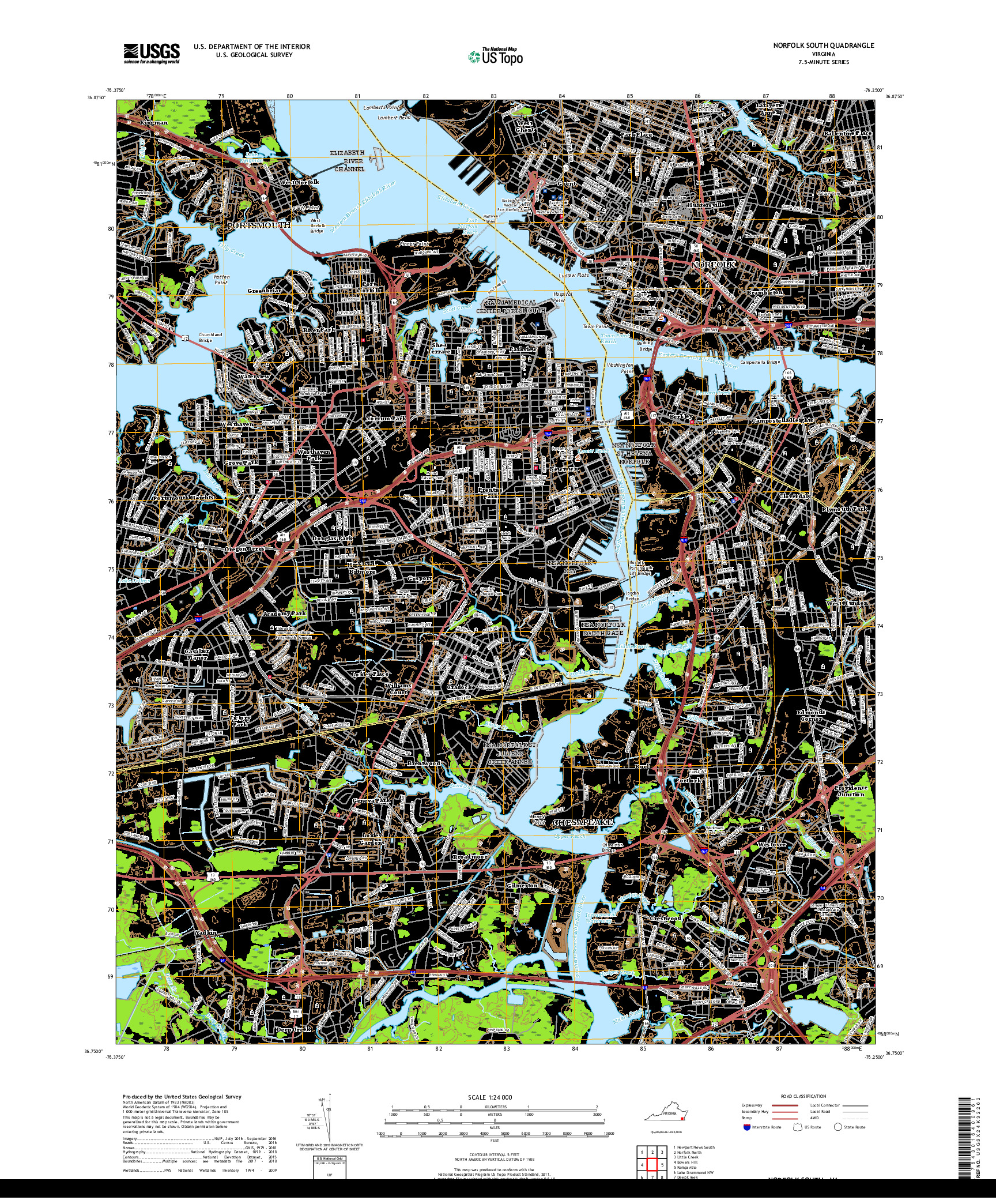 USGS US TOPO 7.5-MINUTE MAP FOR NORFOLK SOUTH, VA 2019