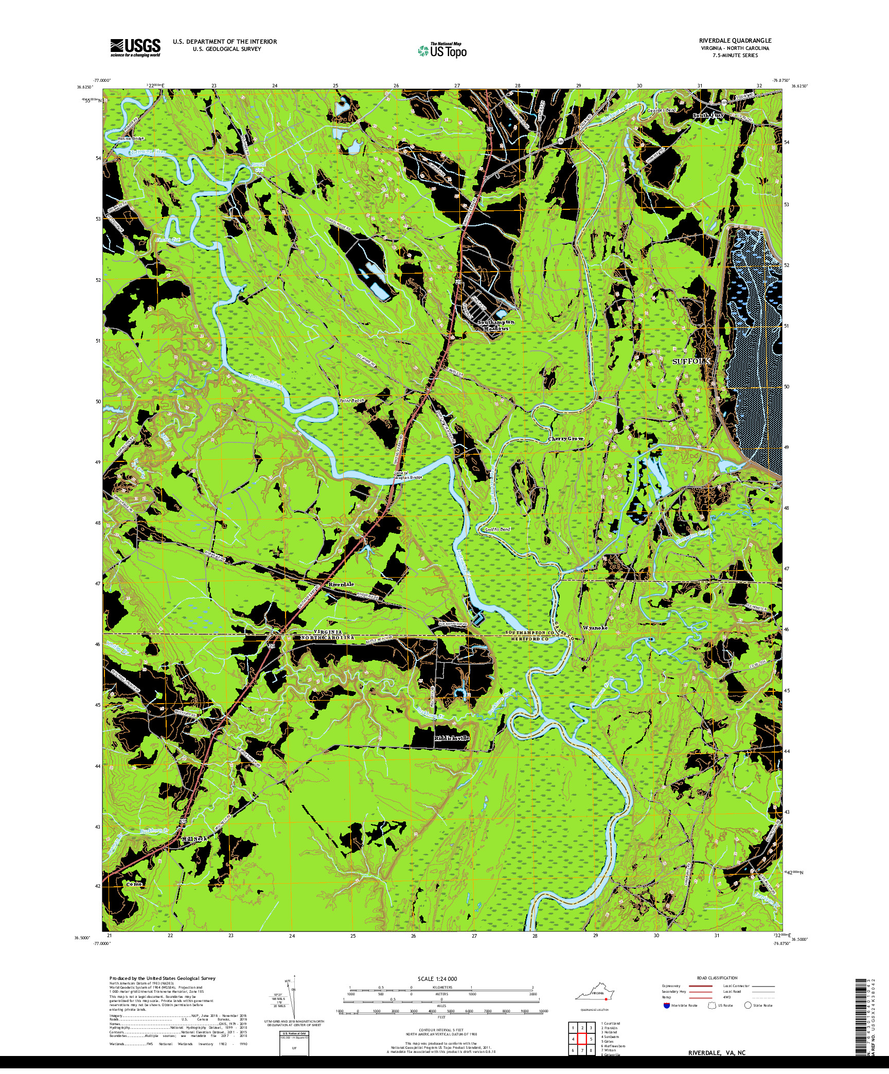 USGS US TOPO 7.5-MINUTE MAP FOR RIVERDALE, VA,NC 2019