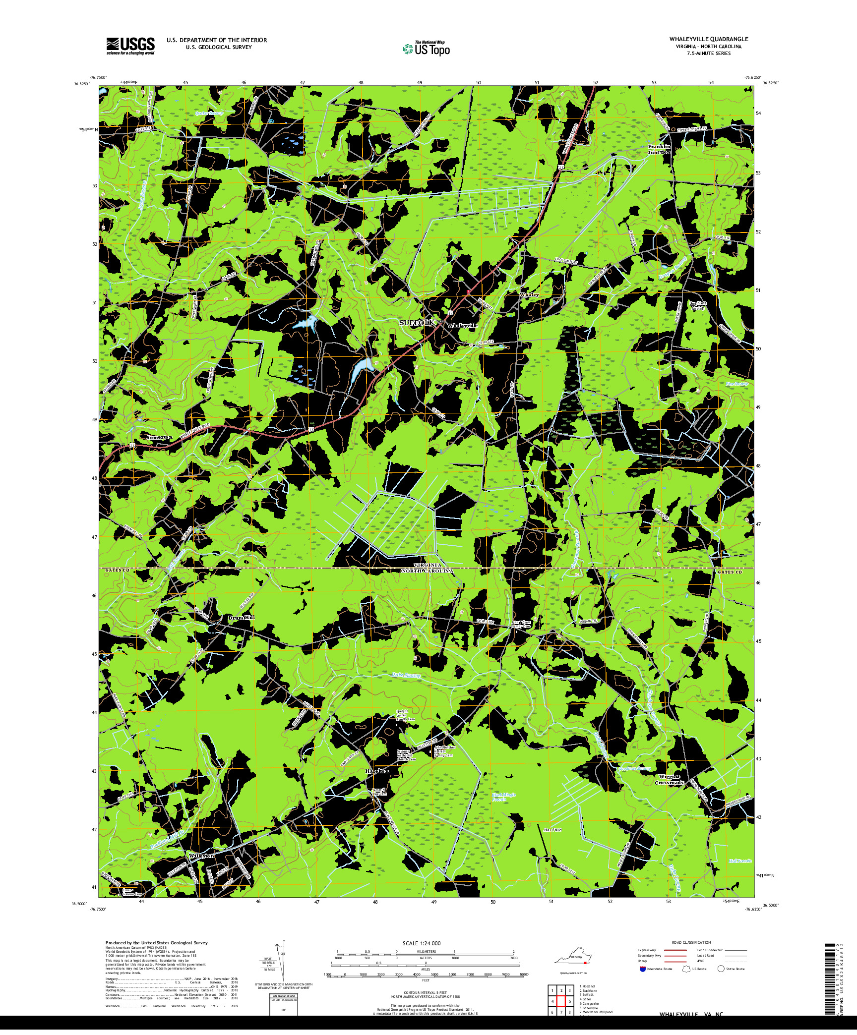 USGS US TOPO 7.5-MINUTE MAP FOR WHALEYVILLE, VA,NC 2019