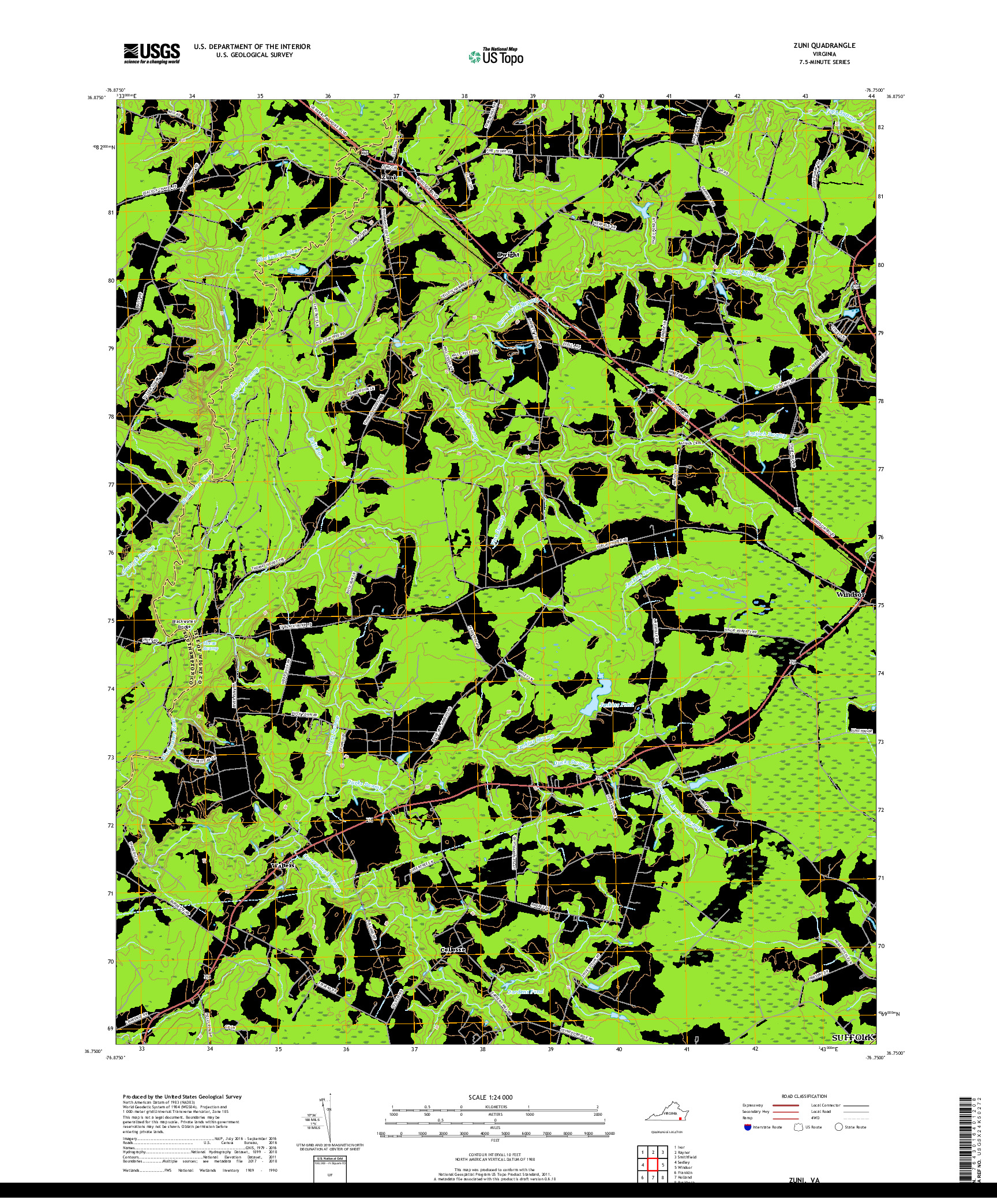 USGS US TOPO 7.5-MINUTE MAP FOR ZUNI, VA 2019