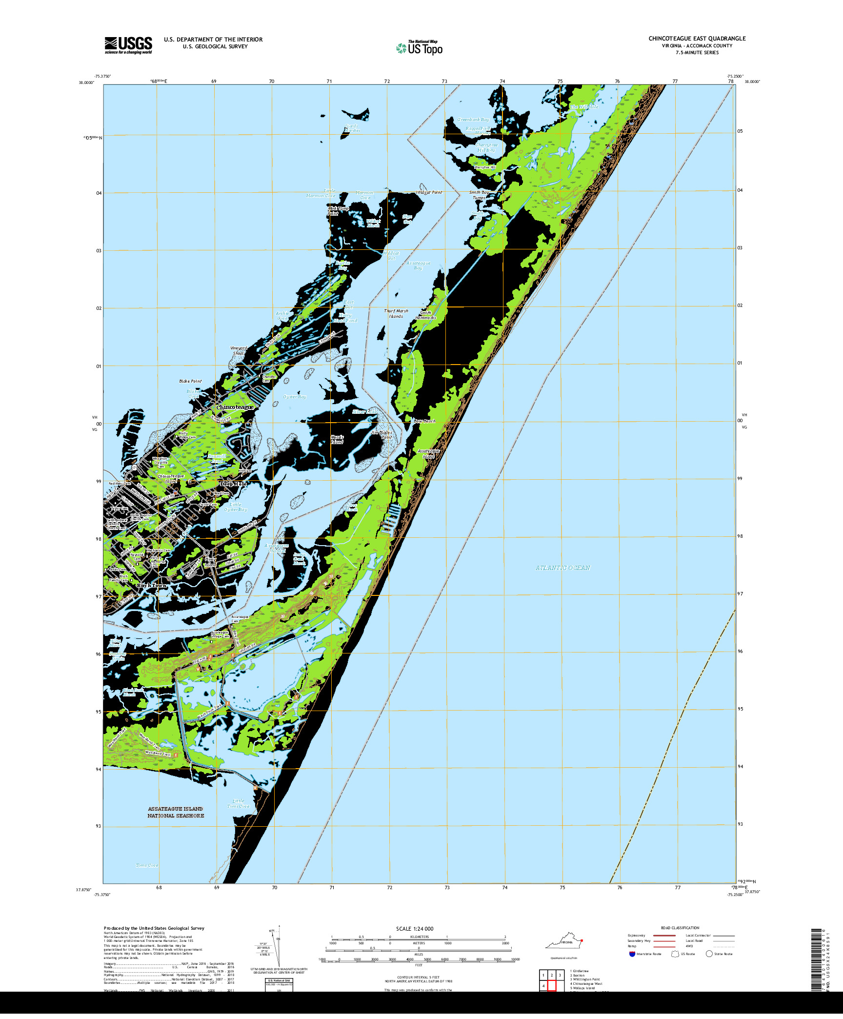 USGS US TOPO 7.5-MINUTE MAP FOR CHINCOTEAGUE EAST, VA 2019