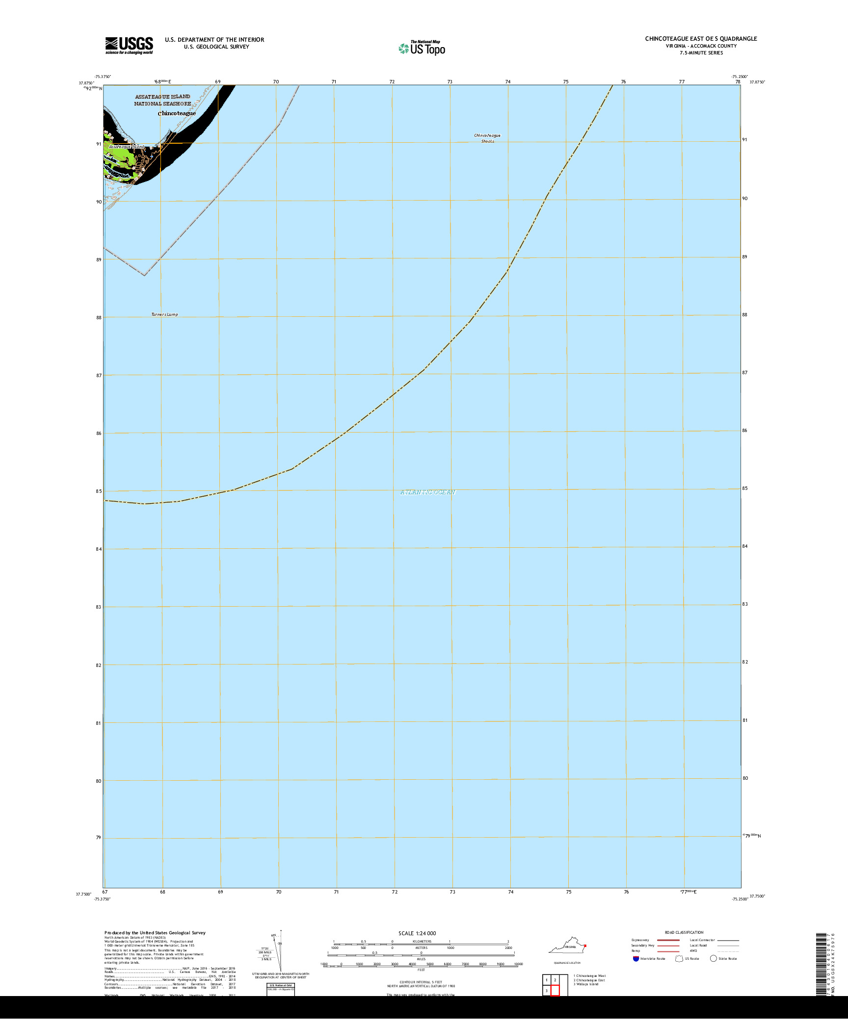 USGS US TOPO 7.5-MINUTE MAP FOR CHINCOTEAGUE EAST OE S, VA 2019