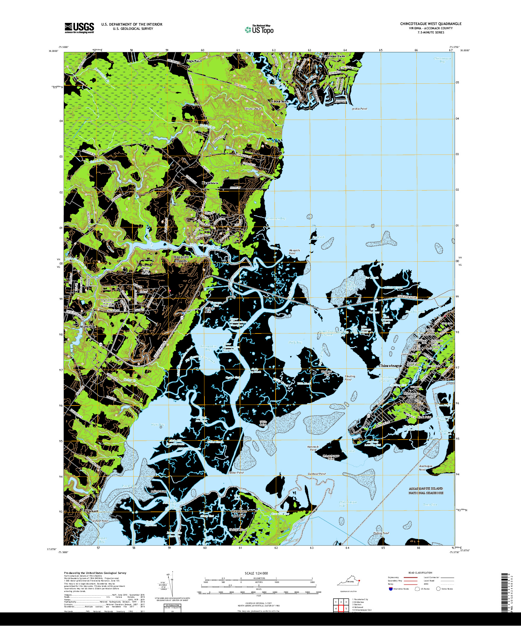 USGS US TOPO 7.5-MINUTE MAP FOR CHINCOTEAGUE WEST, VA 2019