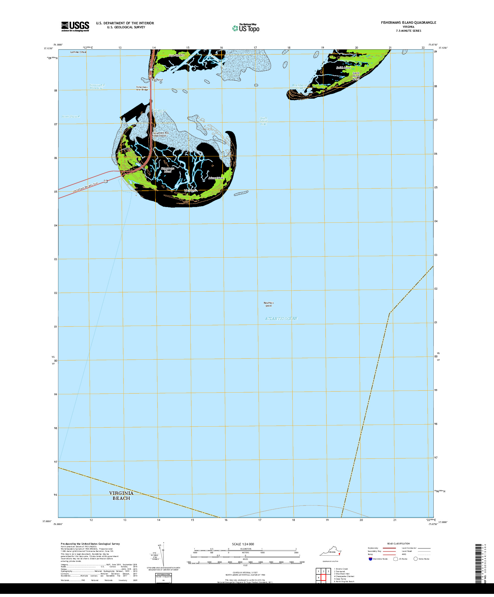 USGS US TOPO 7.5-MINUTE MAP FOR FISHERMANS ISLAND, VA 2019