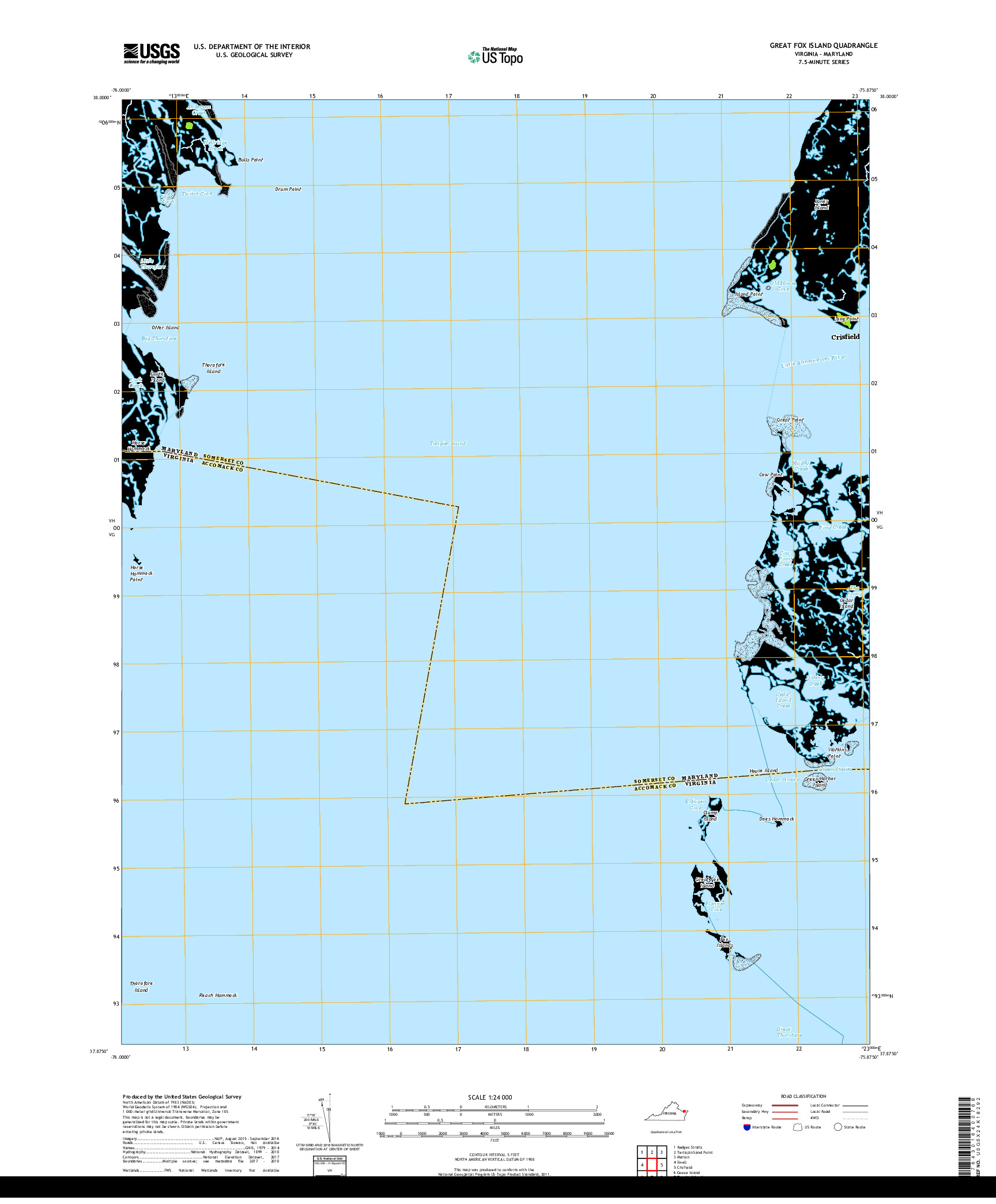 USGS US TOPO 7.5-MINUTE MAP FOR GREAT FOX ISLAND, VA,MD 2019