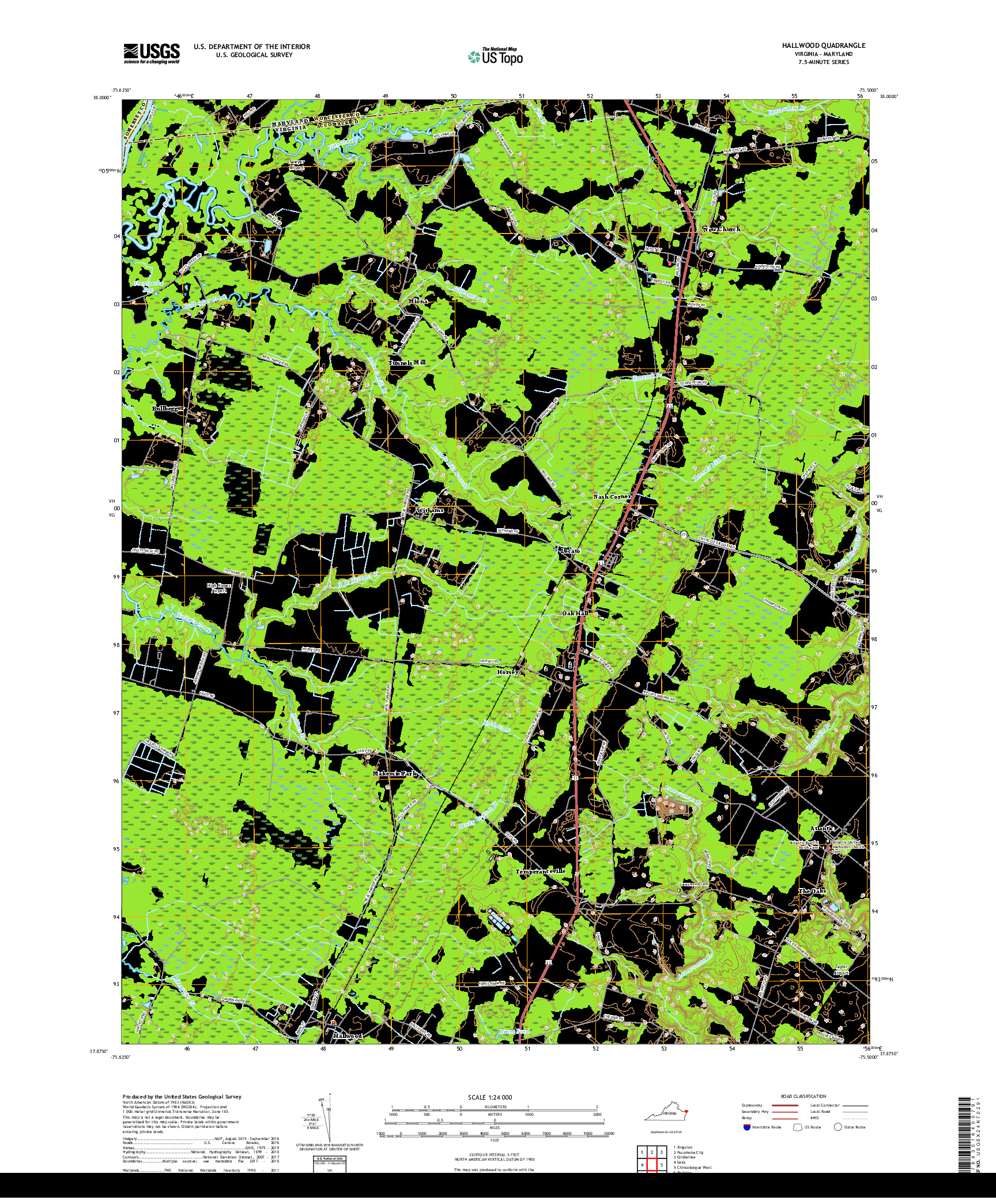 USGS US TOPO 7.5-MINUTE MAP FOR HALLWOOD, VA,MD 2019