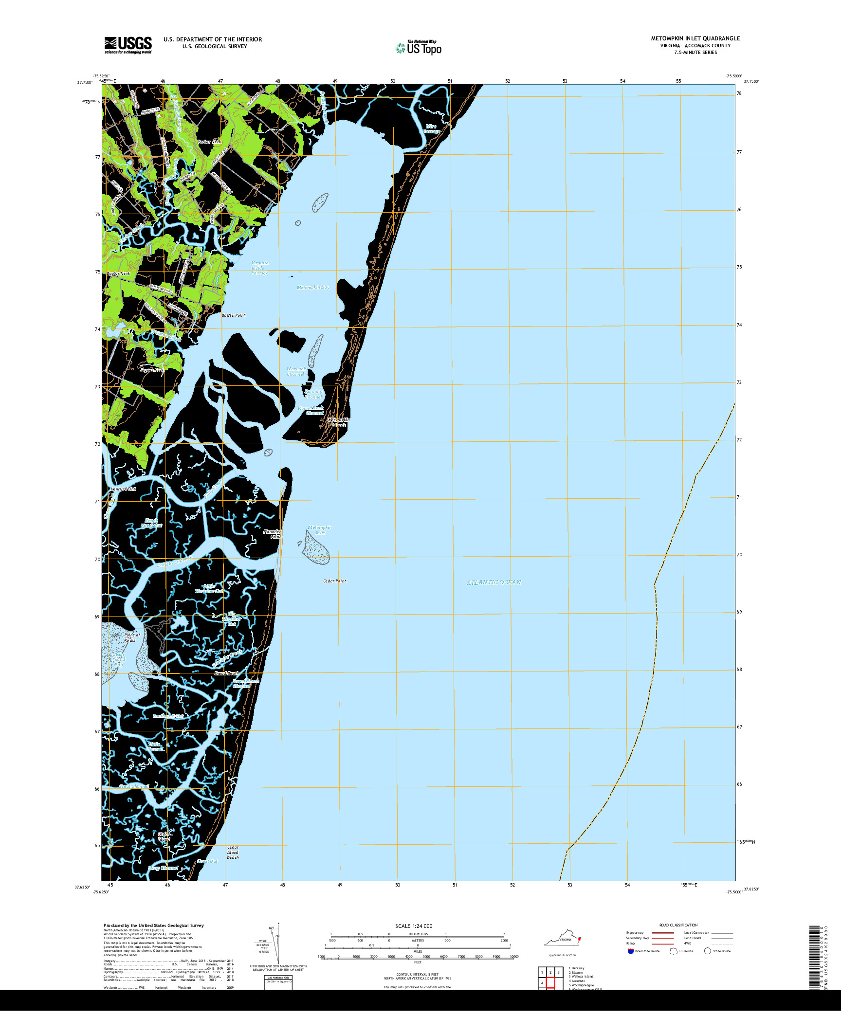 USGS US TOPO 7.5-MINUTE MAP FOR METOMPKIN INLET, VA 2019