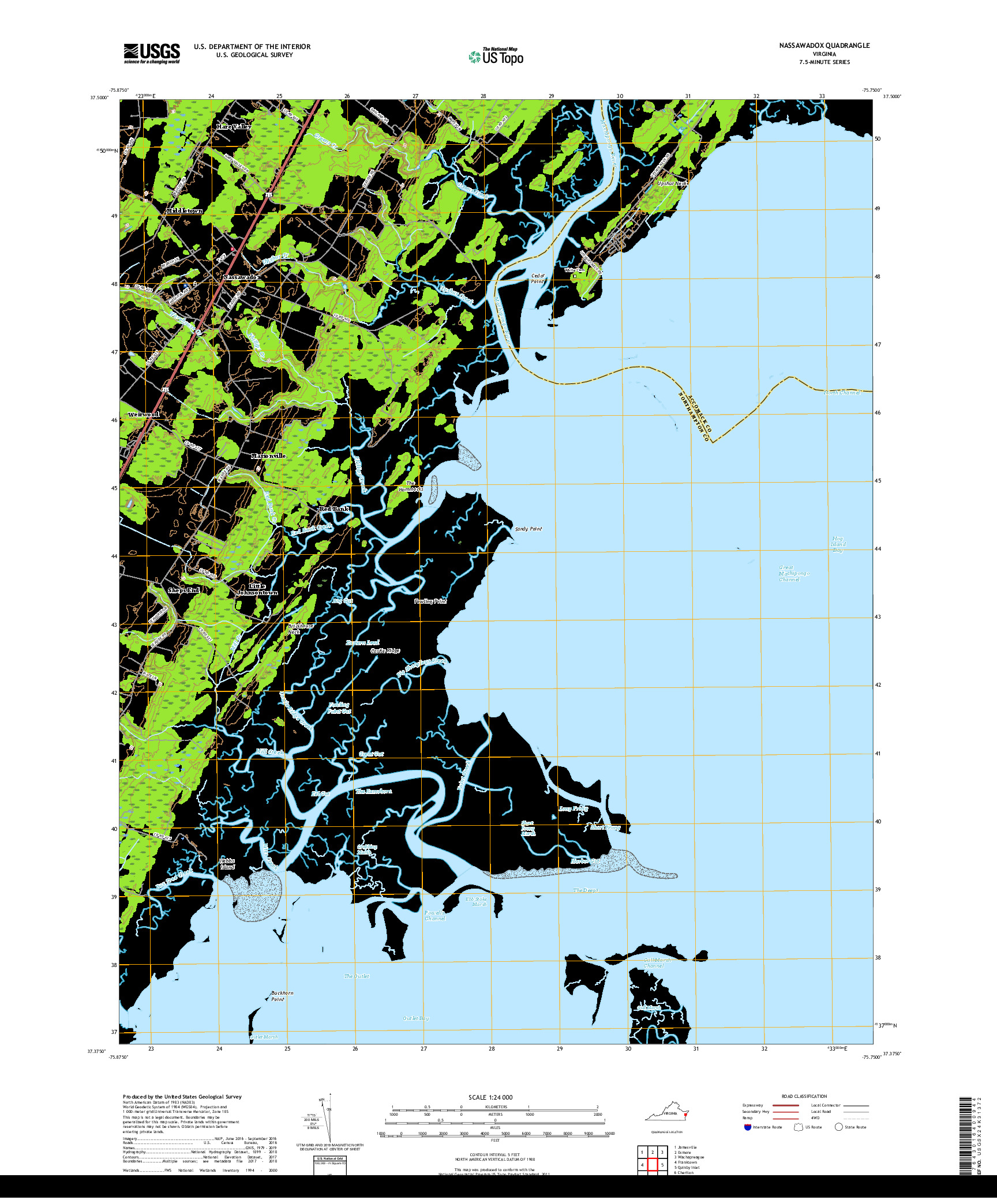 USGS US TOPO 7.5-MINUTE MAP FOR NASSAWADOX, VA 2019