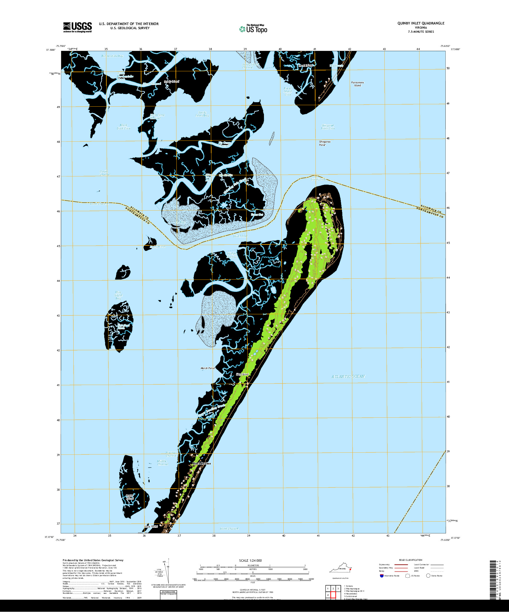 USGS US TOPO 7.5-MINUTE MAP FOR QUINBY INLET, VA 2019