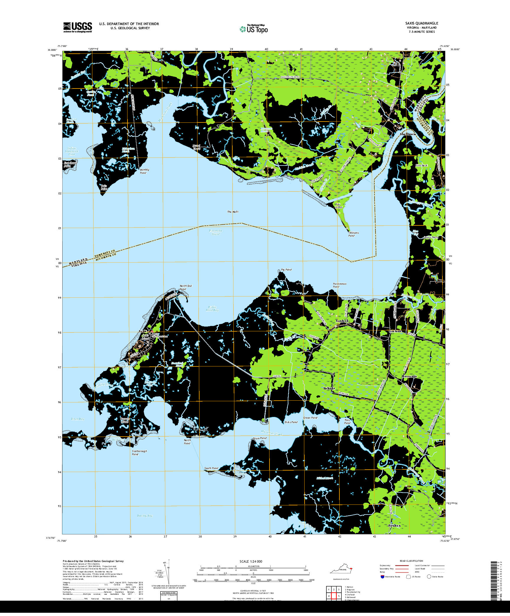 USGS US TOPO 7.5-MINUTE MAP FOR SAXIS, VA,MD 2019