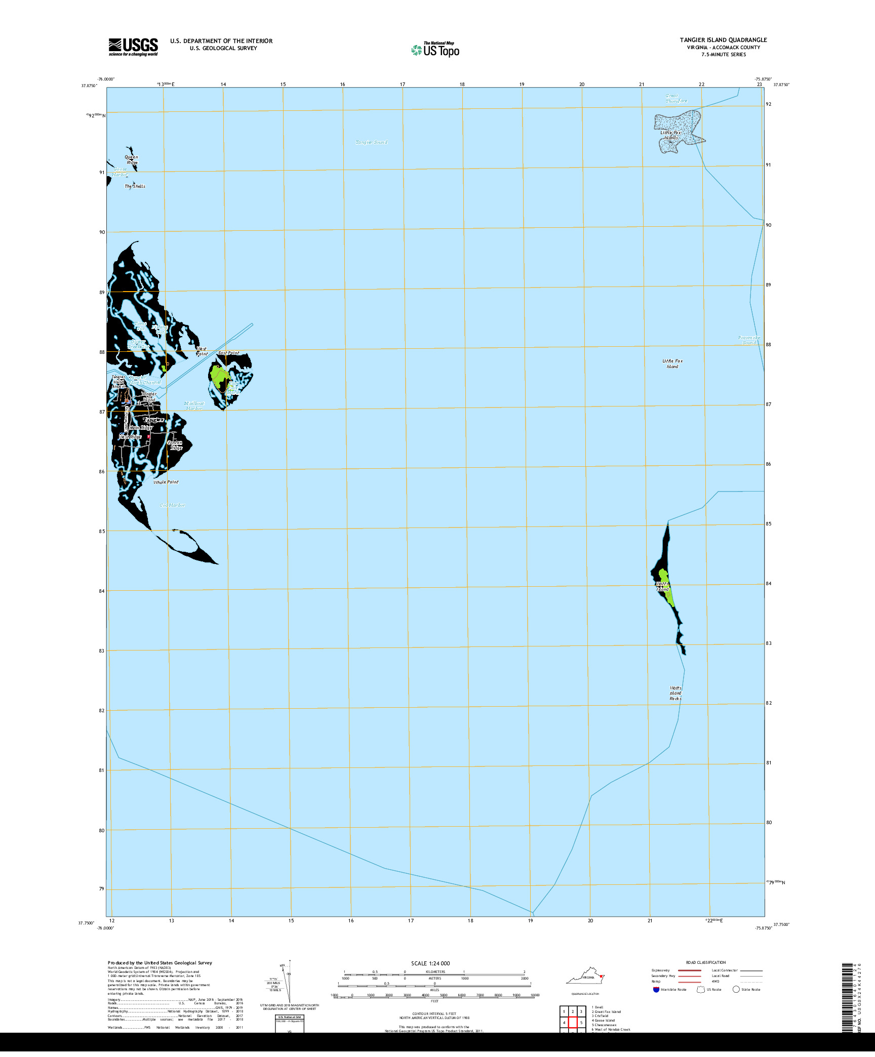 USGS US TOPO 7.5-MINUTE MAP FOR TANGIER ISLAND, VA 2019