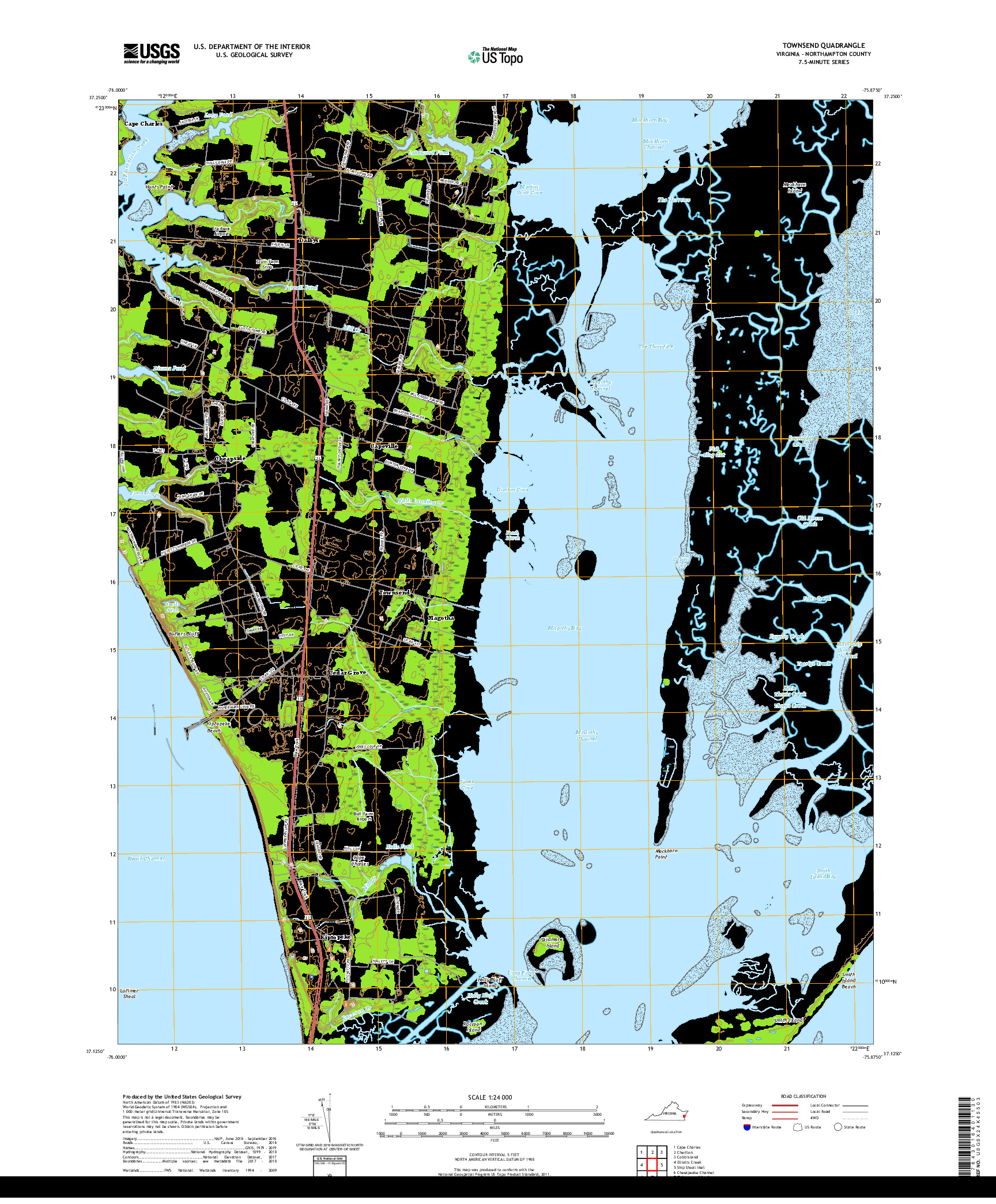 USGS US TOPO 7.5-MINUTE MAP FOR TOWNSEND, VA 2019